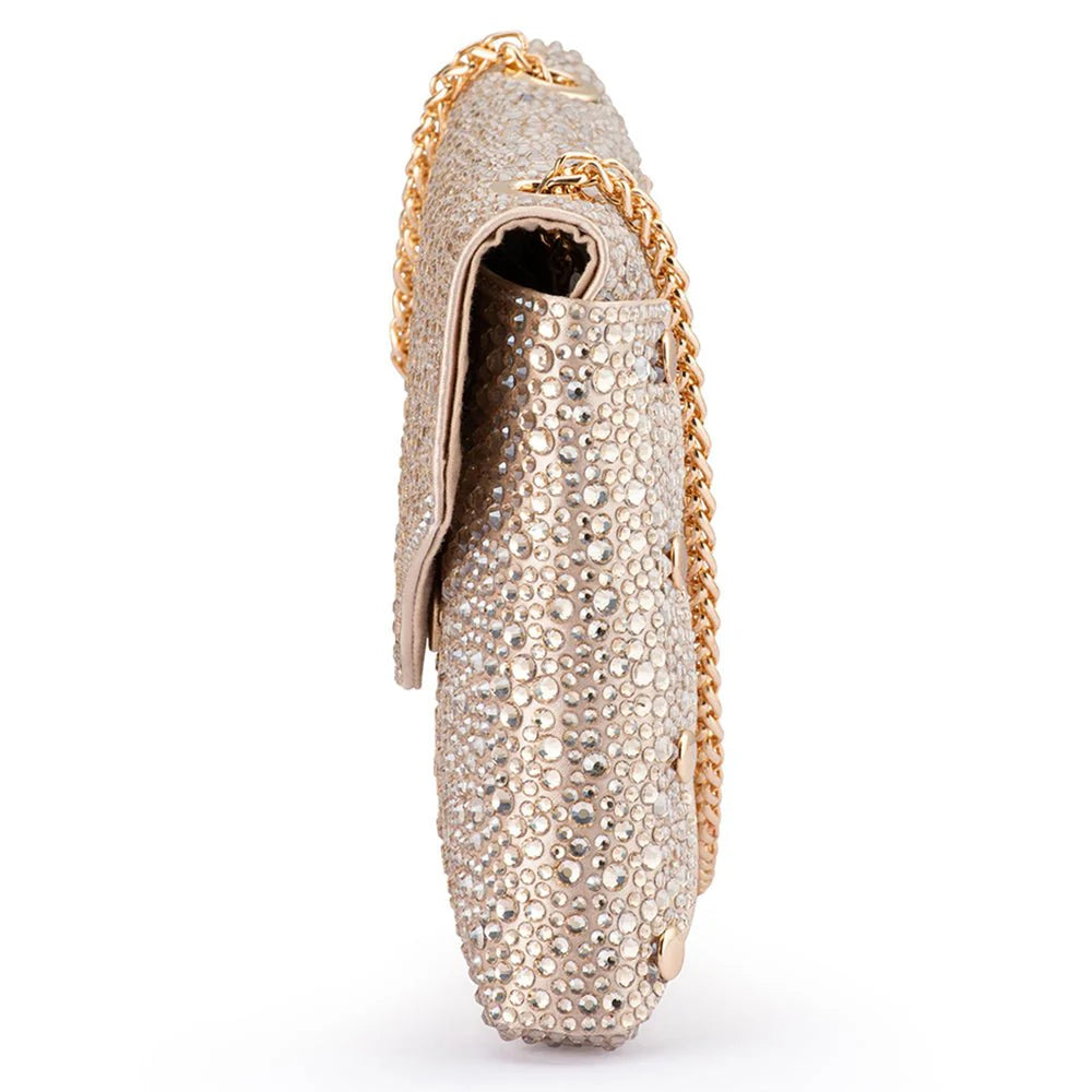 Olga Berg HATTIE Crystal Shoulder Bag - Champagne
