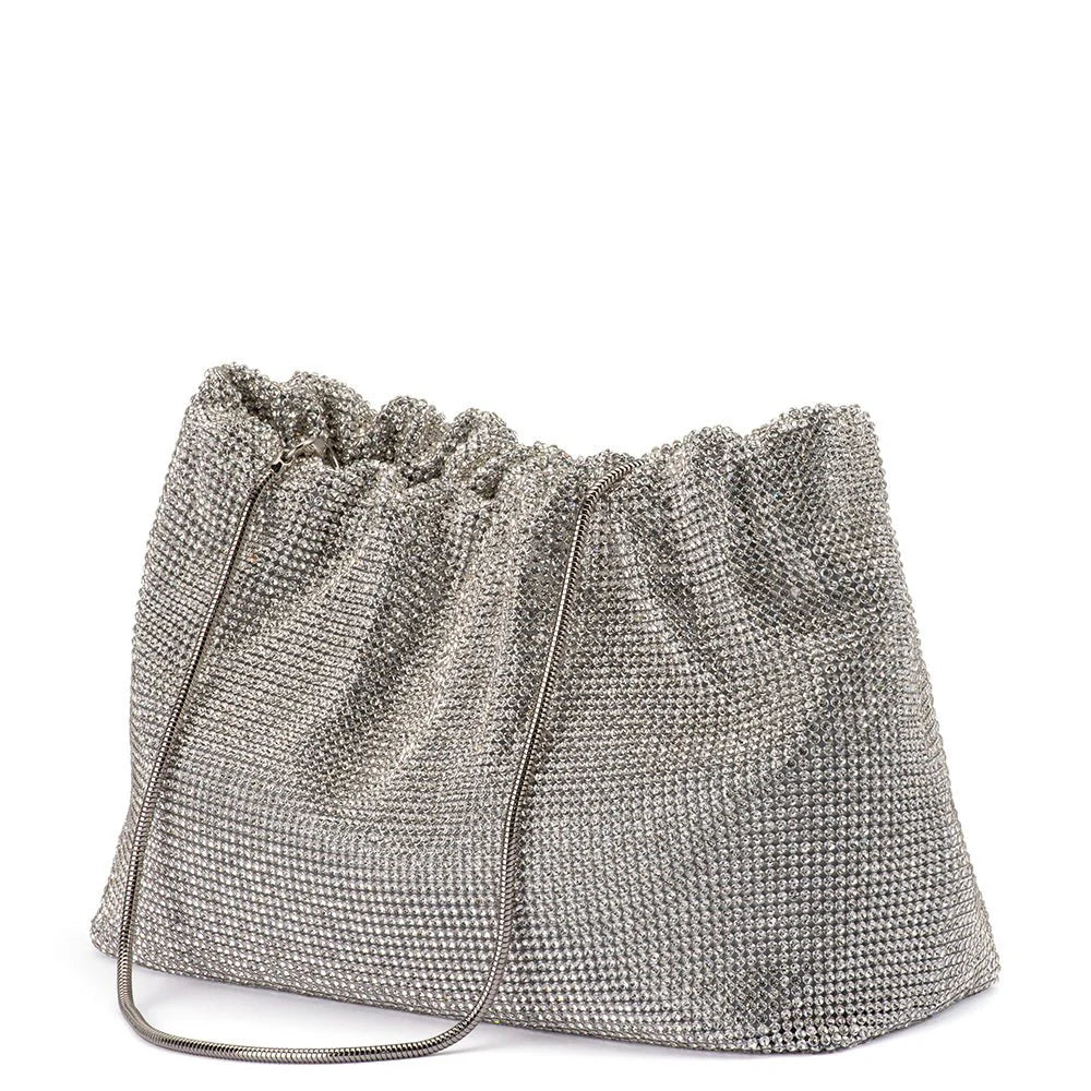 Olga Berg JESSIE Crystal Mesh Pouch - Silver