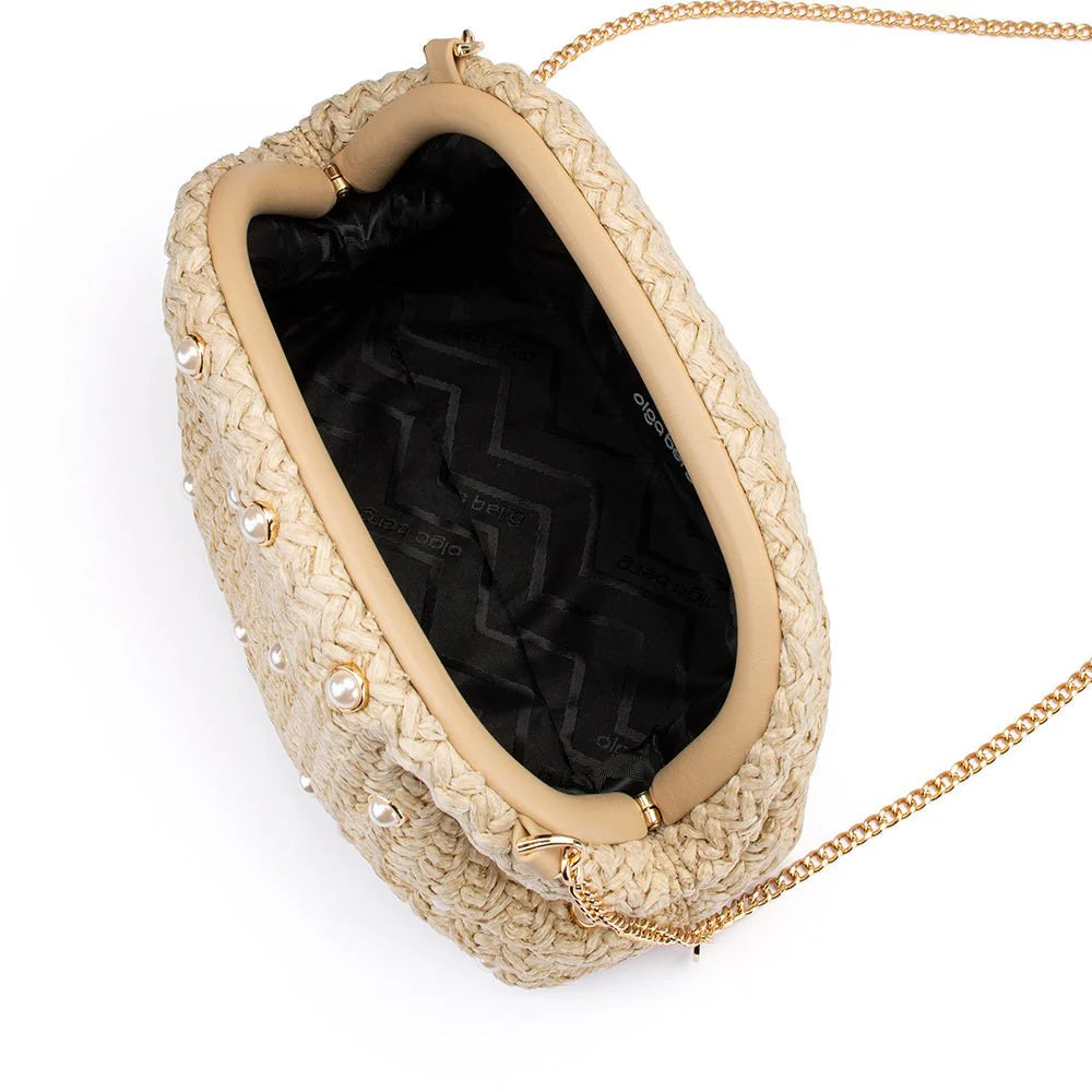 Olga Berg Kaia Studded Woven Clutch - Natural