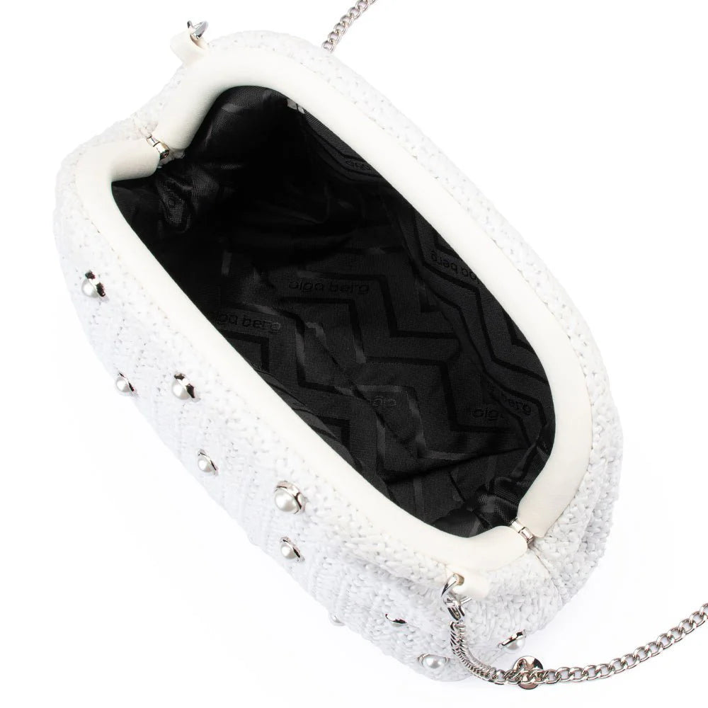 Olga Berg Kaia Studded Woven Clutch - White