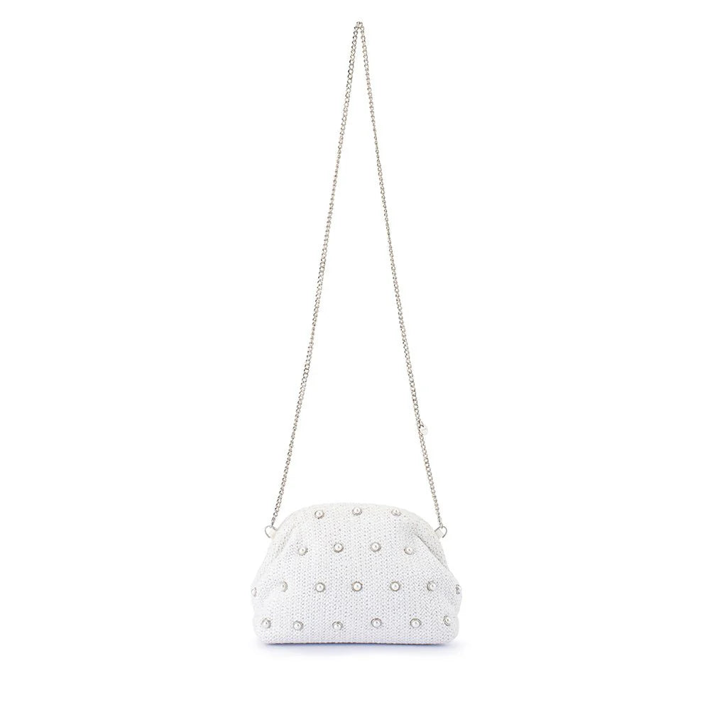 Olga Berg Kaia Studded Woven Clutch - White