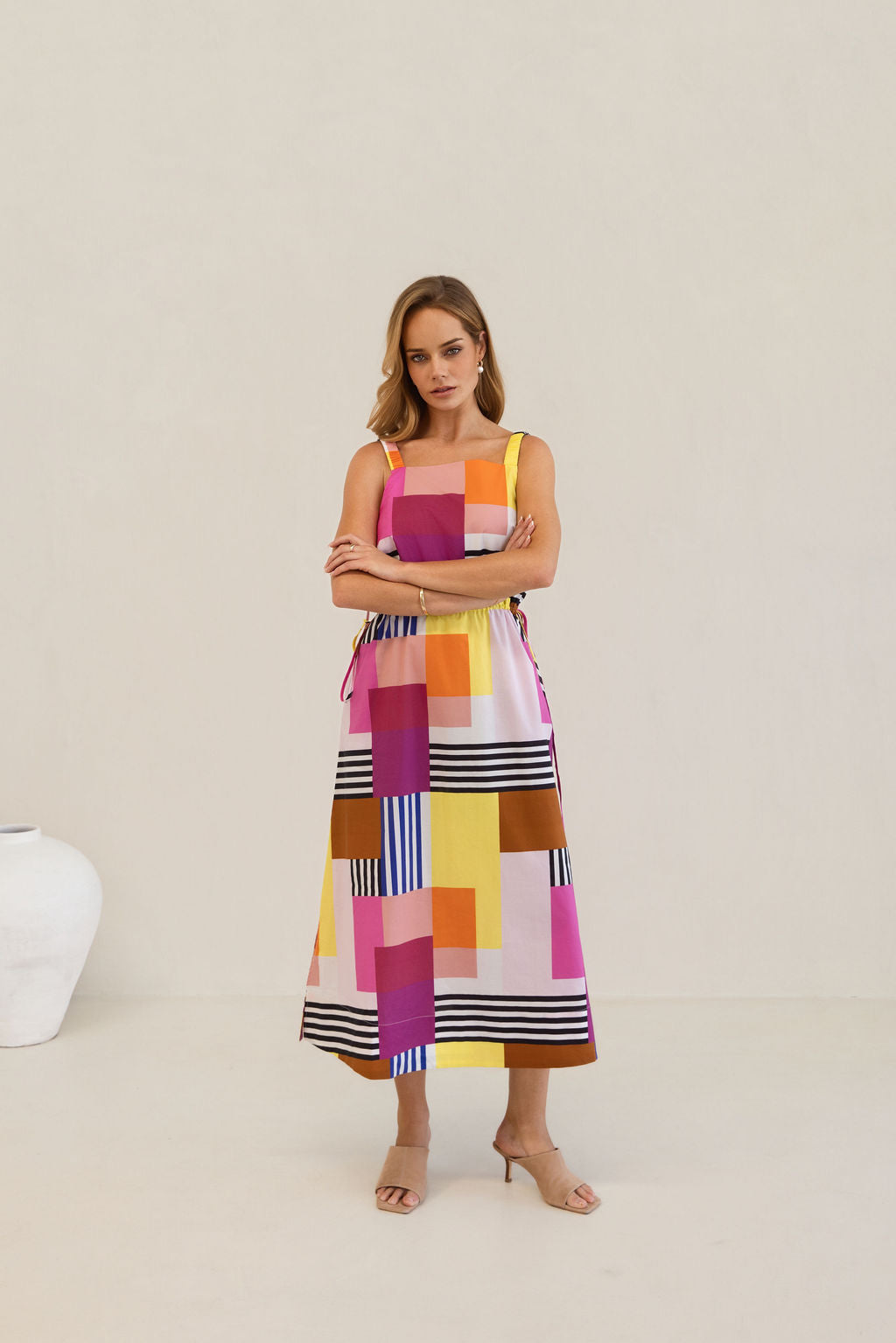 Kaleido Square Neck Ll Dress - Geo Art Print