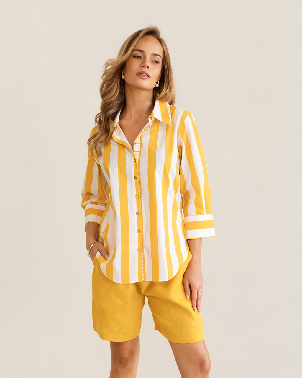 Kaleido 3/4 Sleeve Classic Shirt - Mango Block Stripe