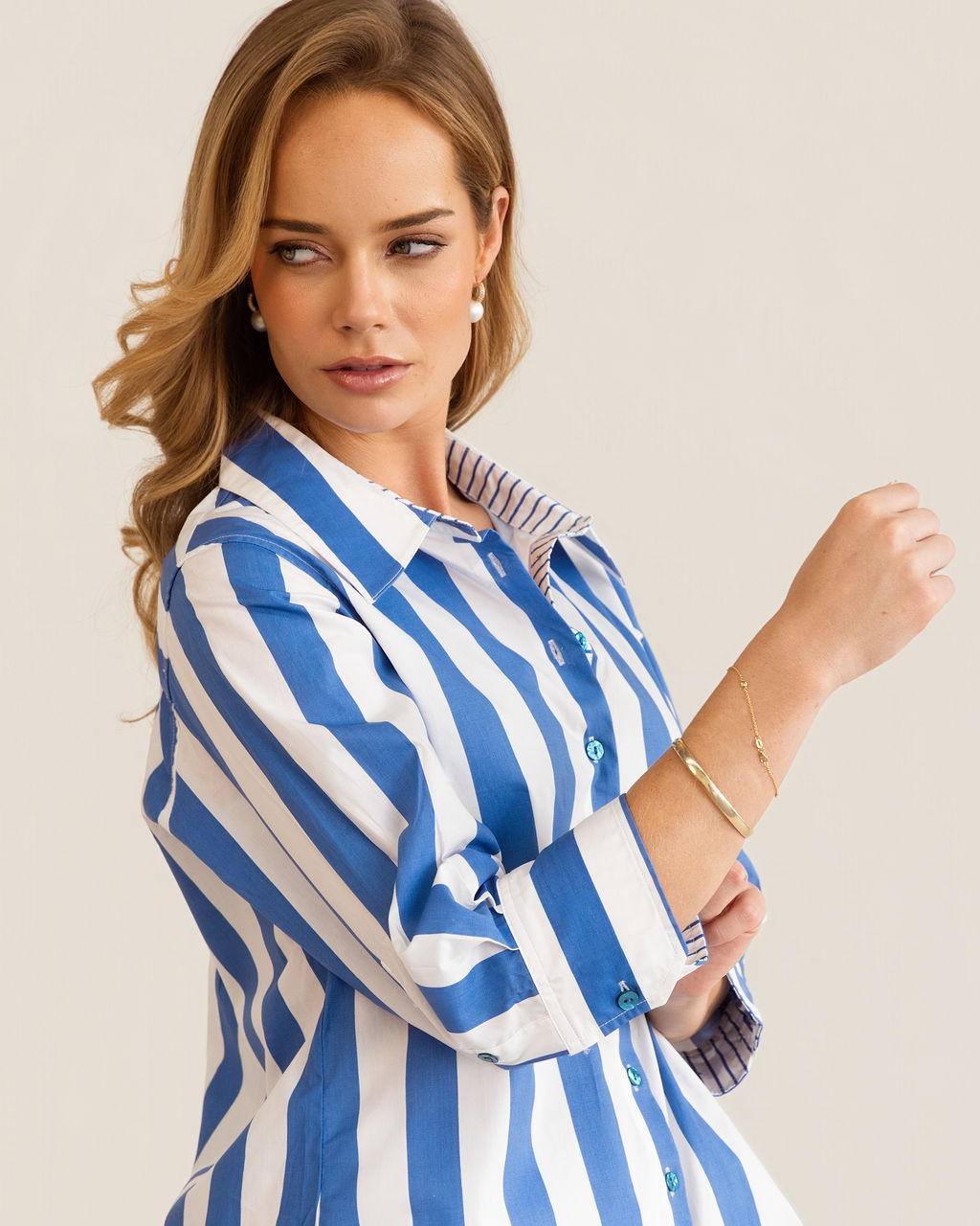 Kaleido 3/4 Sleeve Classic Shirt - Blue Block Stripe
