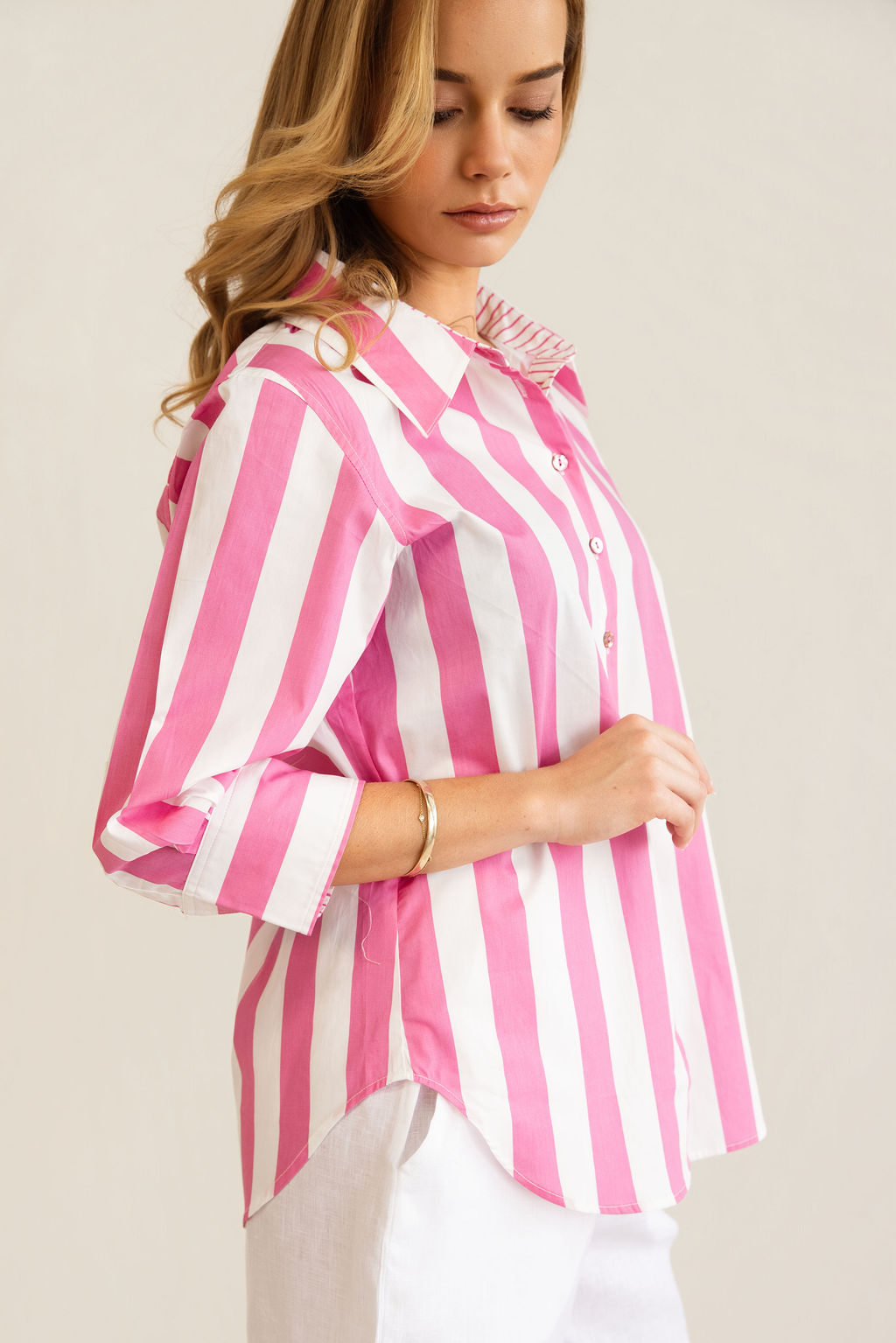 Kaleido 3/4 Sleeve Classic Shirt - Pink Block Stripe