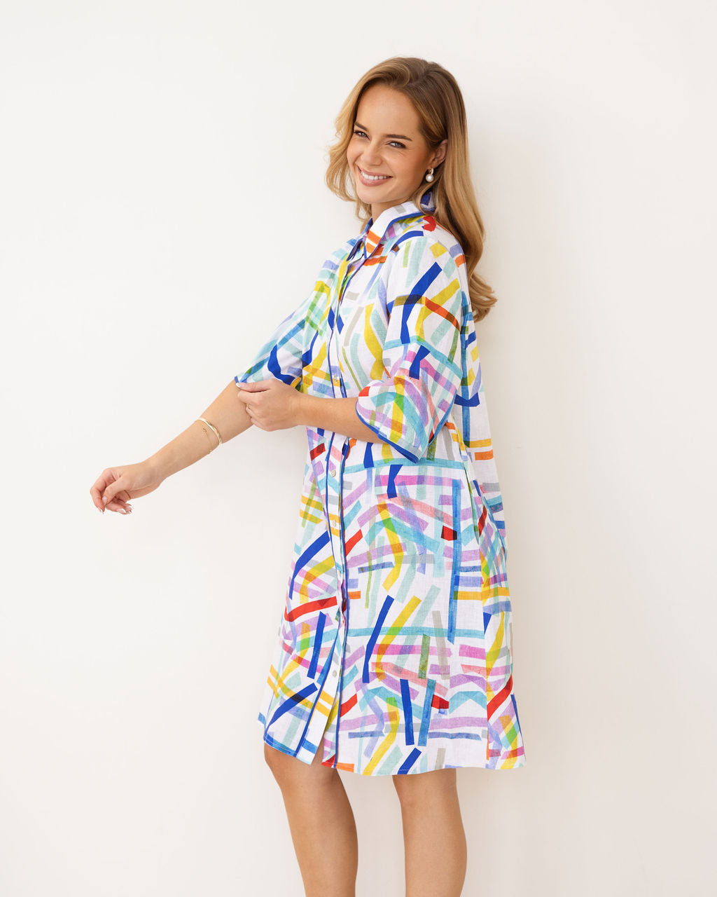 Kaleido Shirtmaker Dress With Trim - Confetti Stripe