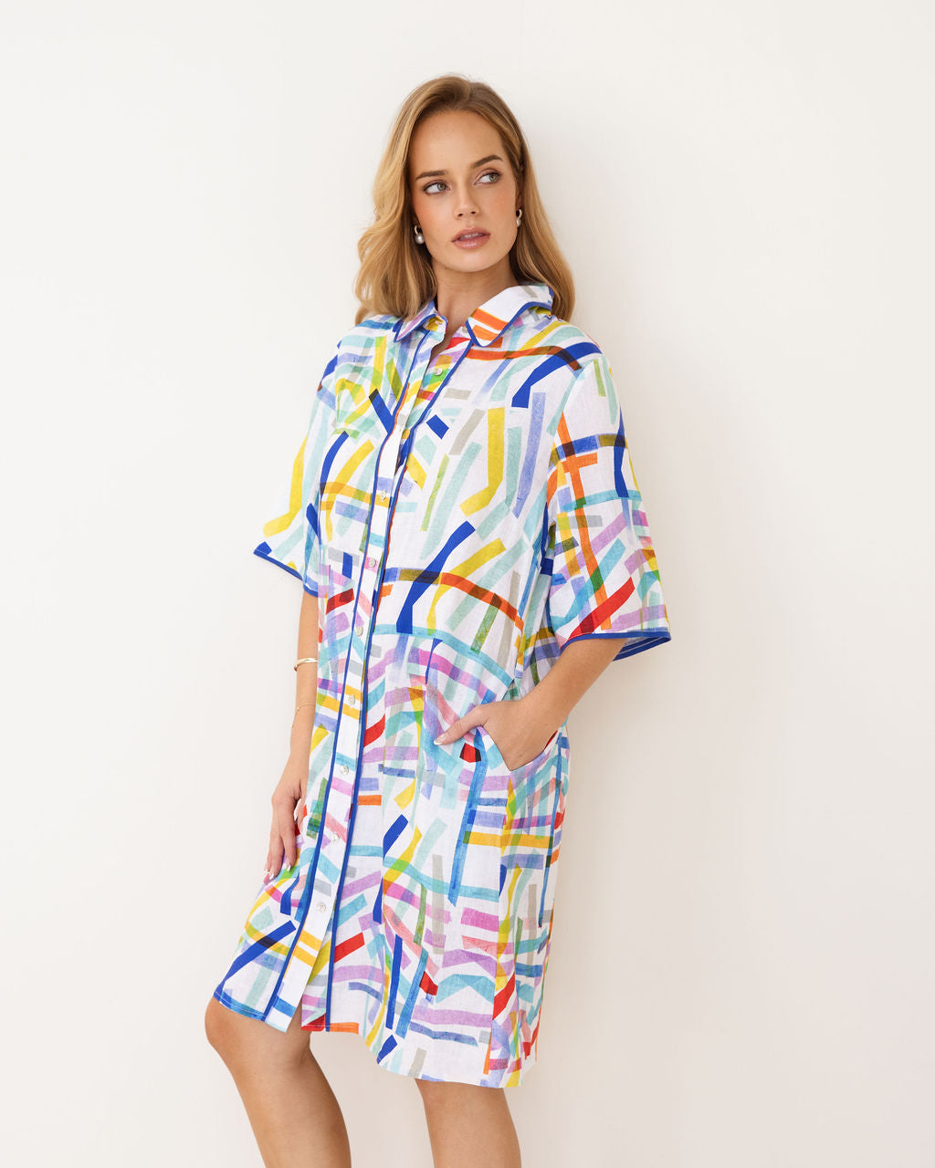 Kaleido Shirtmaker Dress With Trim - Confetti Stripe