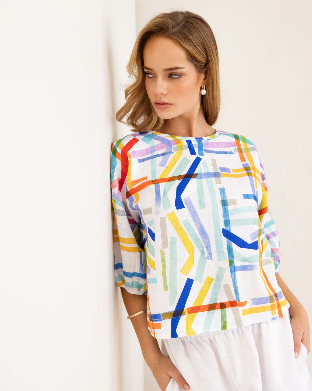 Kaleido Balloon Sleeve Top - Confetti Stripe