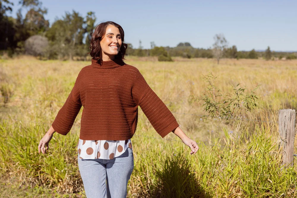 See Saw 7/8 Sleeve Pointelle Knit Top - Copper