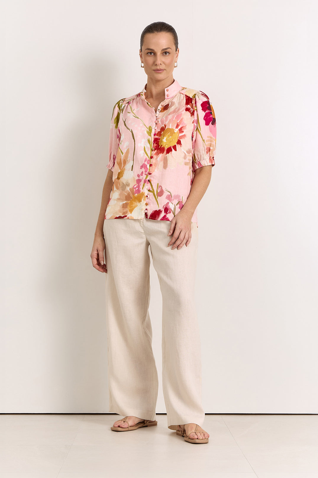 Adorne Lilian Linen Top - Cotswolds Print