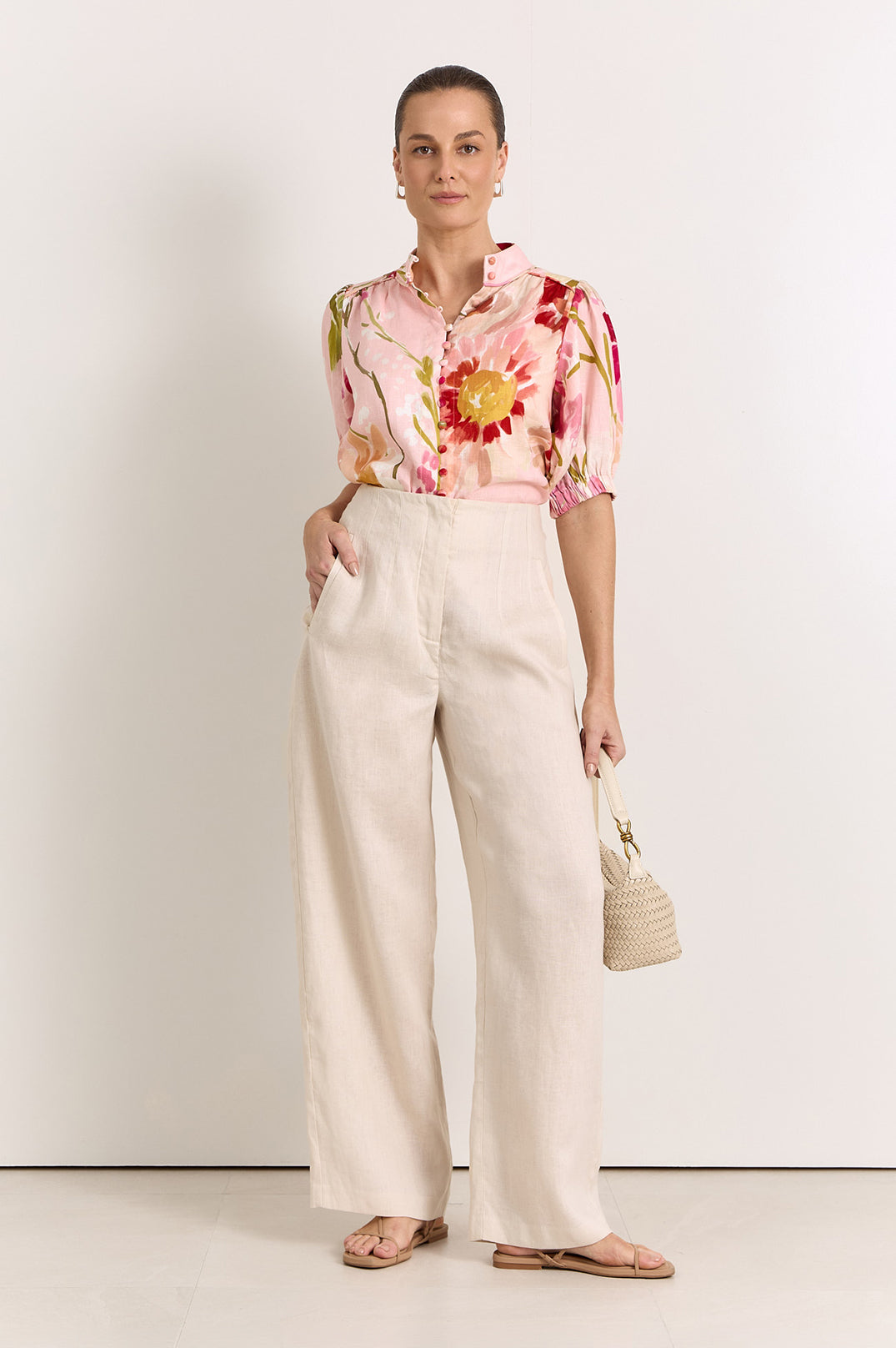 Adorne Lilian Linen Top - Cotswolds Print