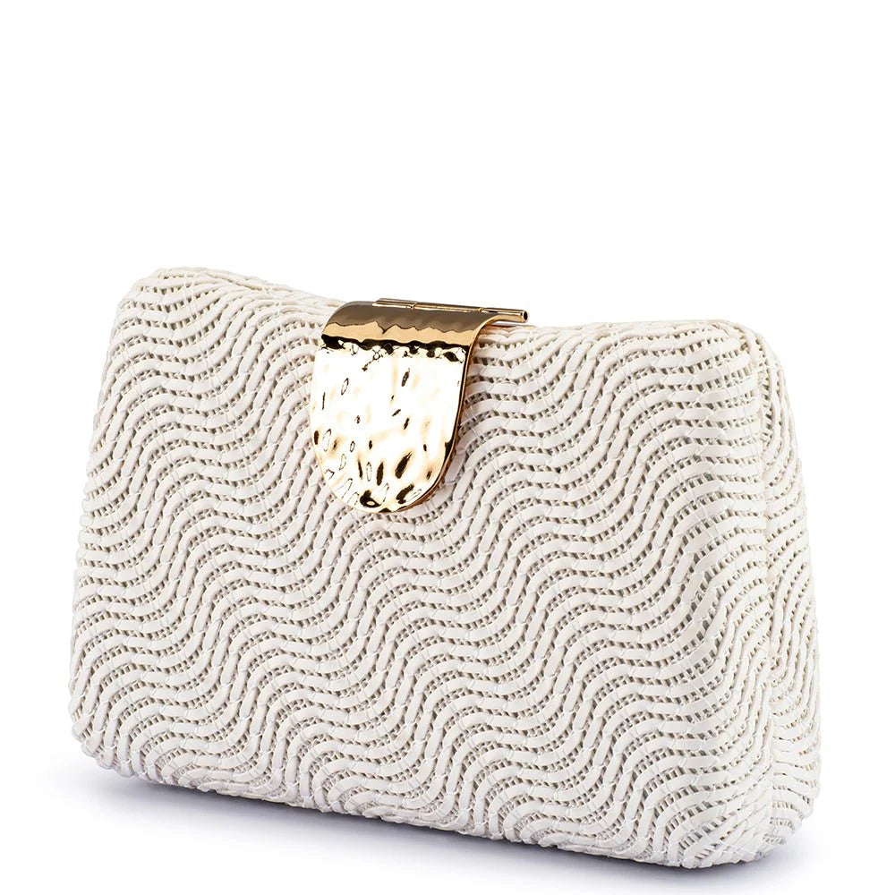 Olga Berg LINDY Woven Clutch - White
