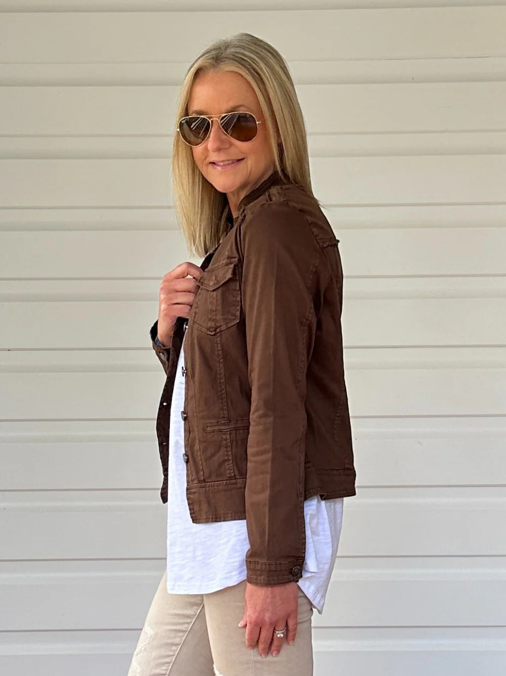 Threadz Military Denim Jacket - Chocolate