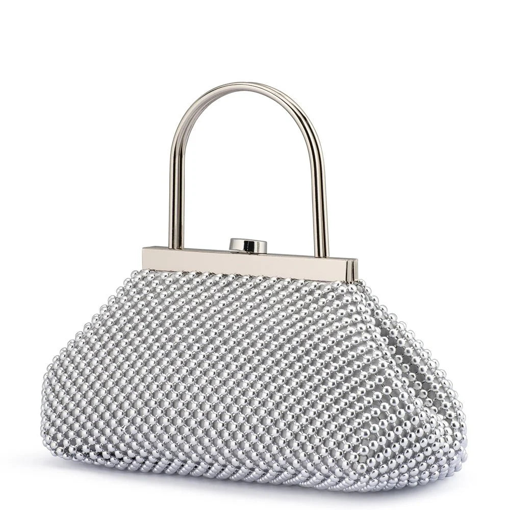 Olga Berg MIMI Ball Mesh Frame Bag - Silver