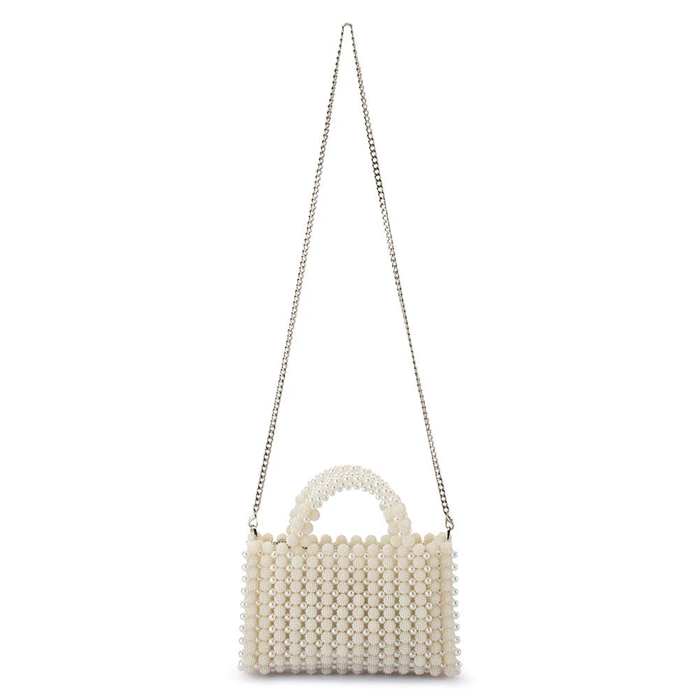 Olga Berg SALLY Beaded Top Handle Bag - Ivory