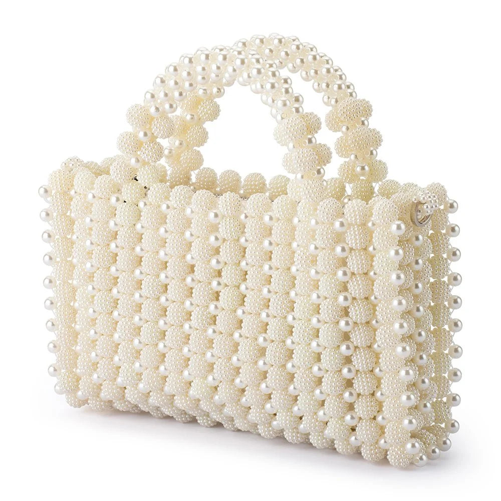 Olga Berg SALLY Beaded Top Handle Bag - Ivory