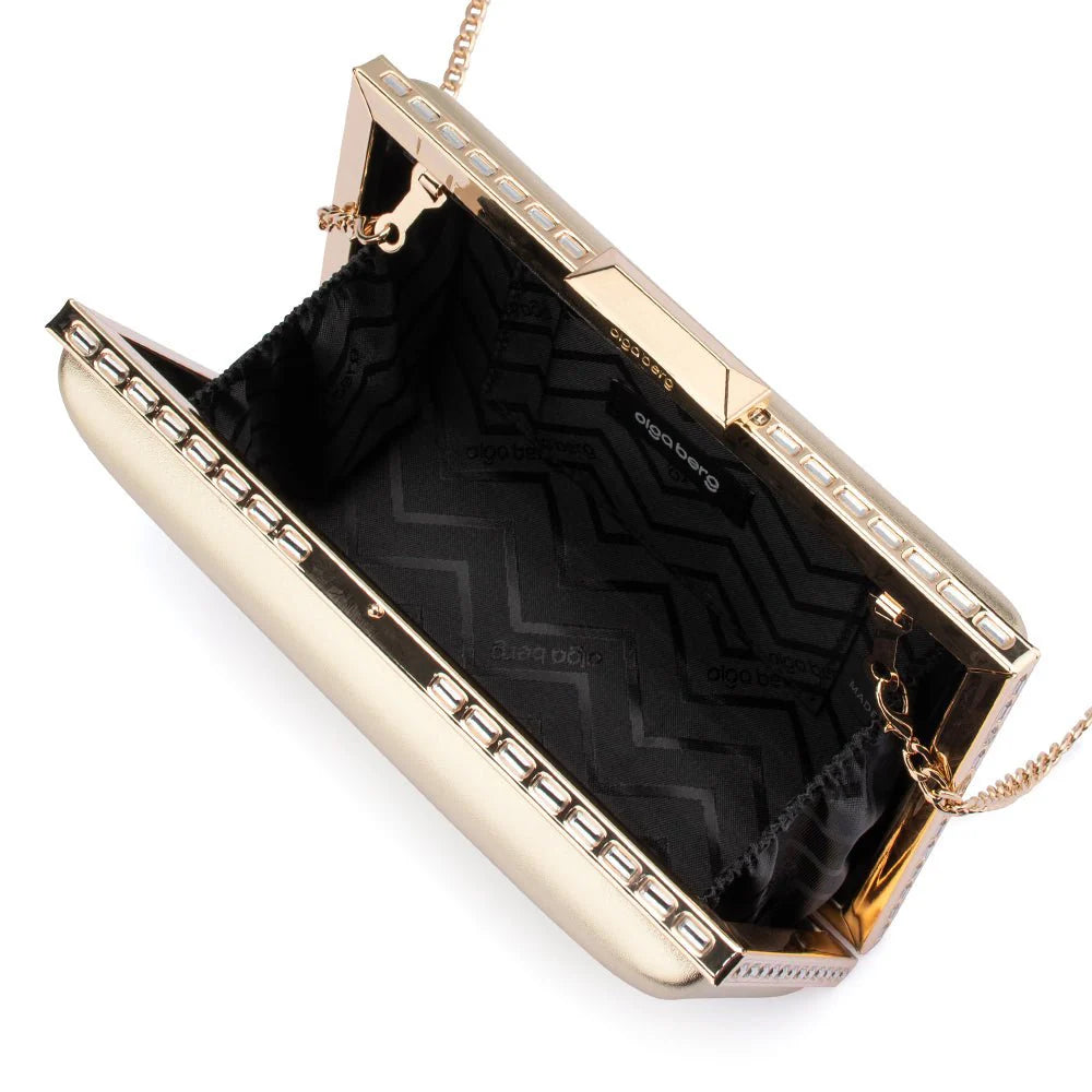 Olga Berg SAMMI Crystal Frame Clutch - Gold
