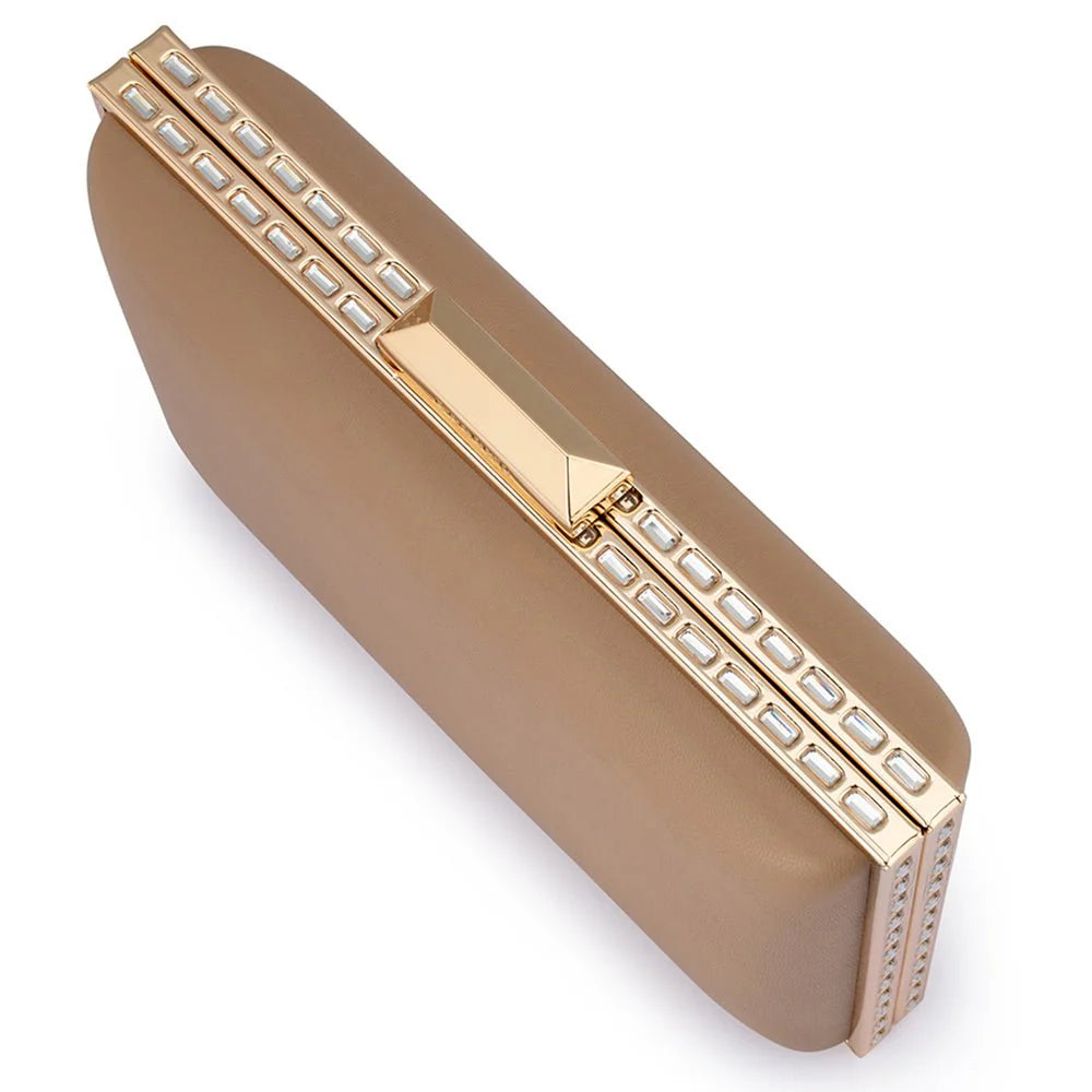 Olga Berg SAMMI Crystal Frame Clutch - Natural