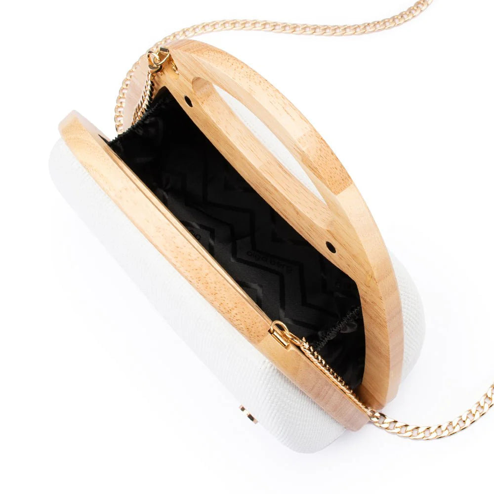 Olga Berg Sarah Wooden Frame Bag - White