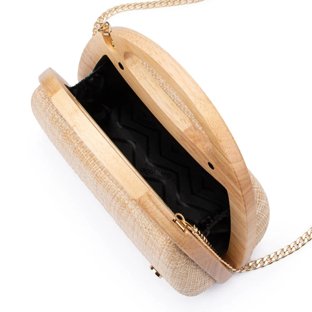 Olga Berg Sarah Wooden Frame Bag - Natural