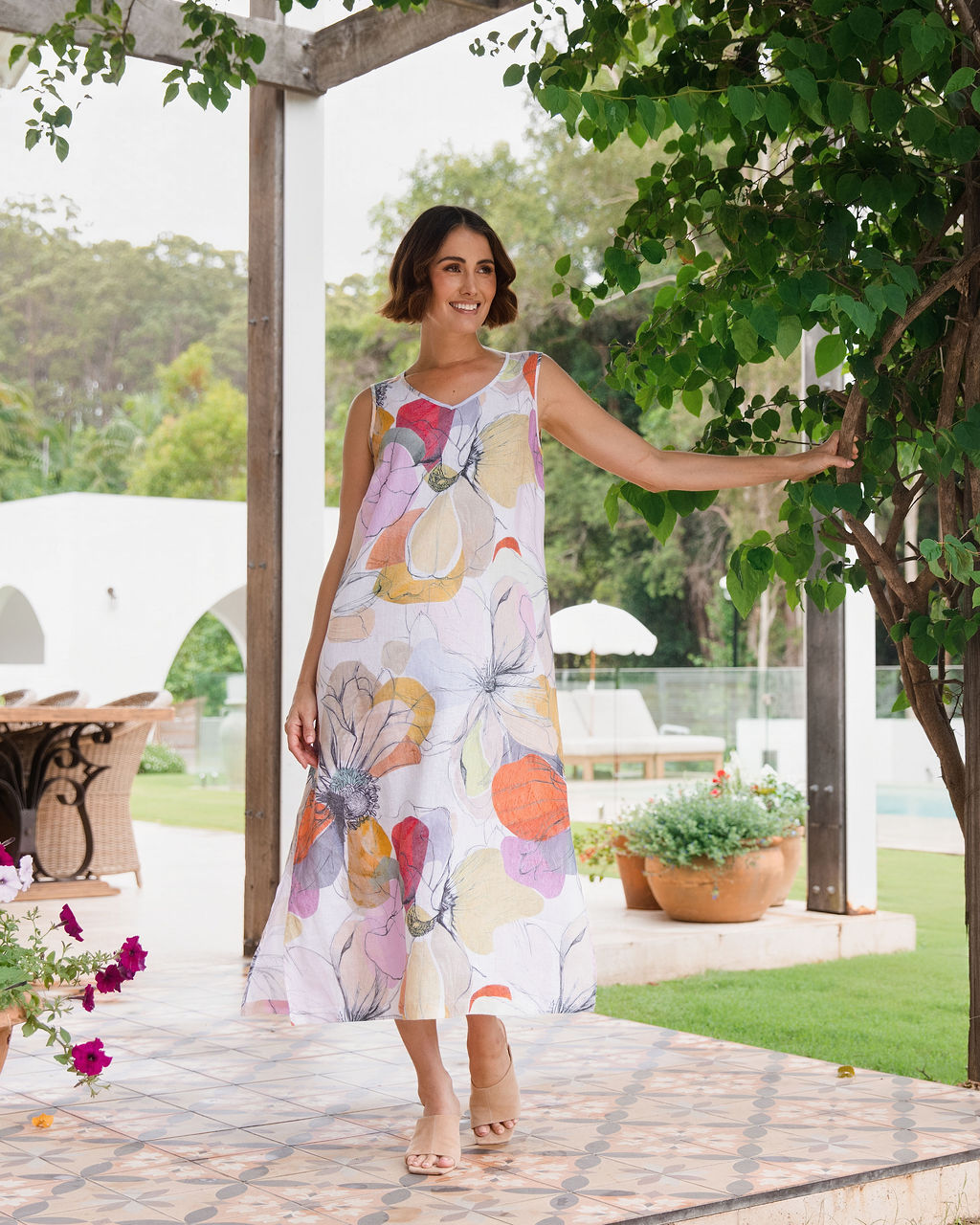 See Saw Sleeveless V Neck Dress - Petal Drift Print