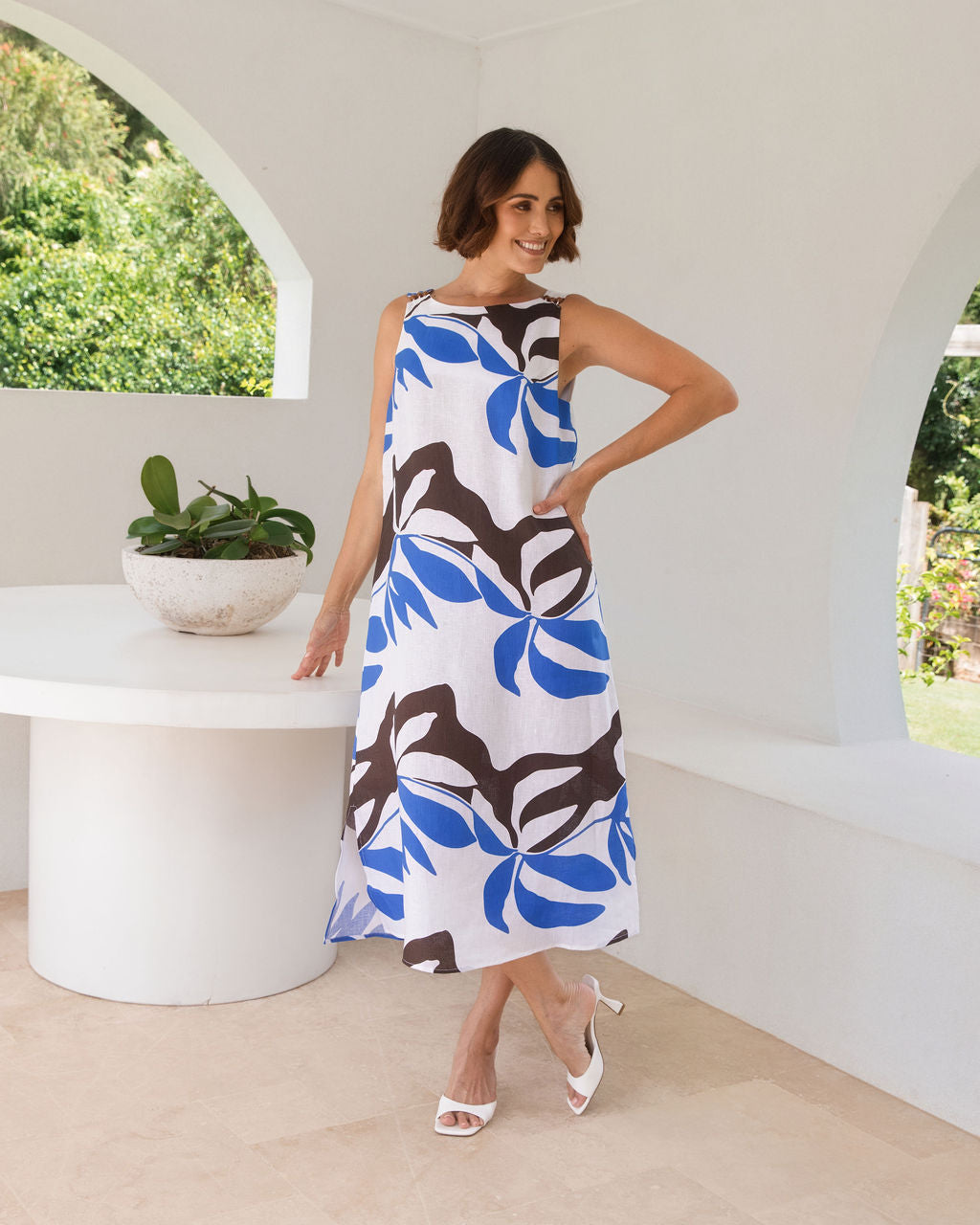 See Saw Sleeveless Midi Dress - Shadow Leaf Print