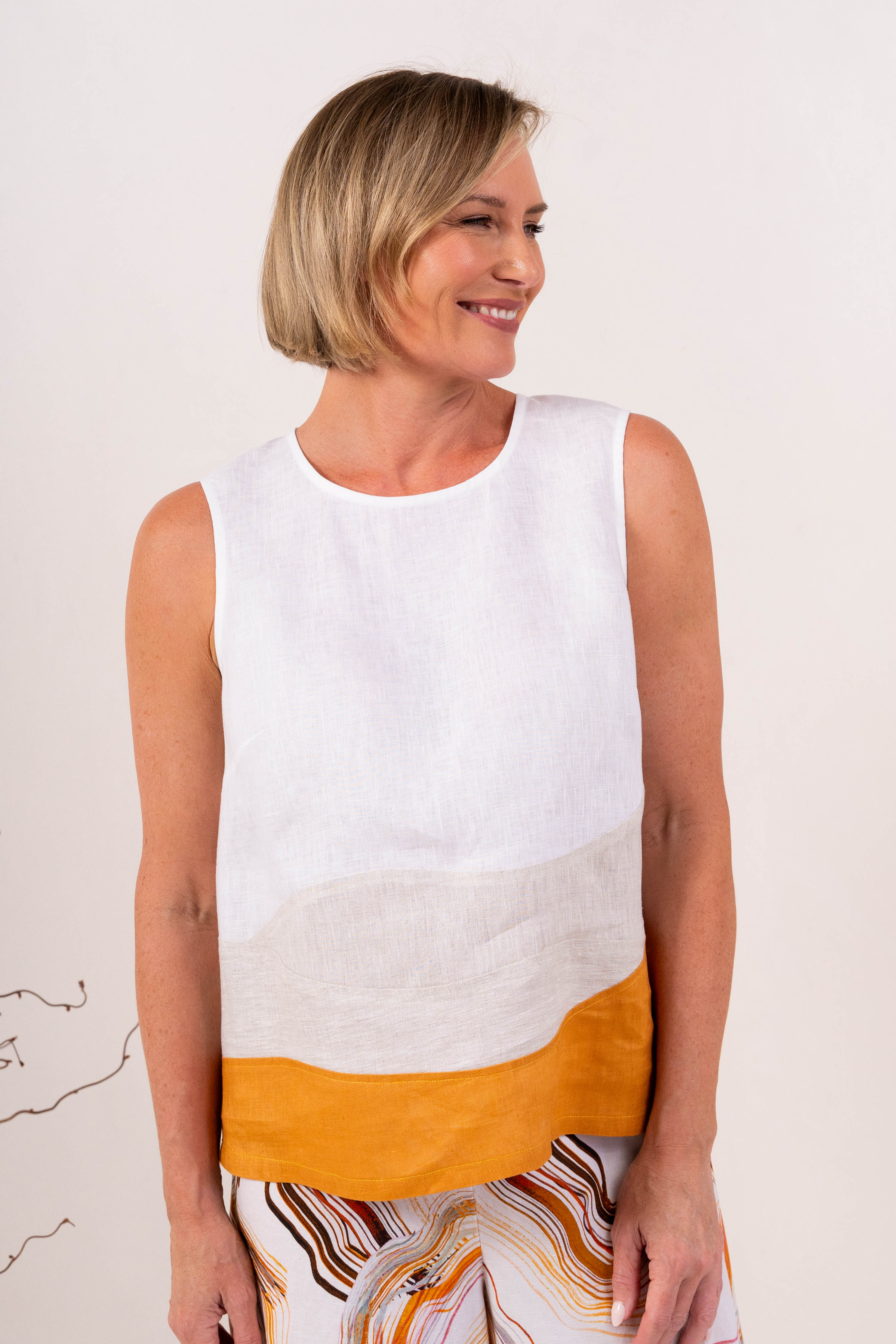 See Saw Spliced Tank With Zip - White/Natural/Marigold