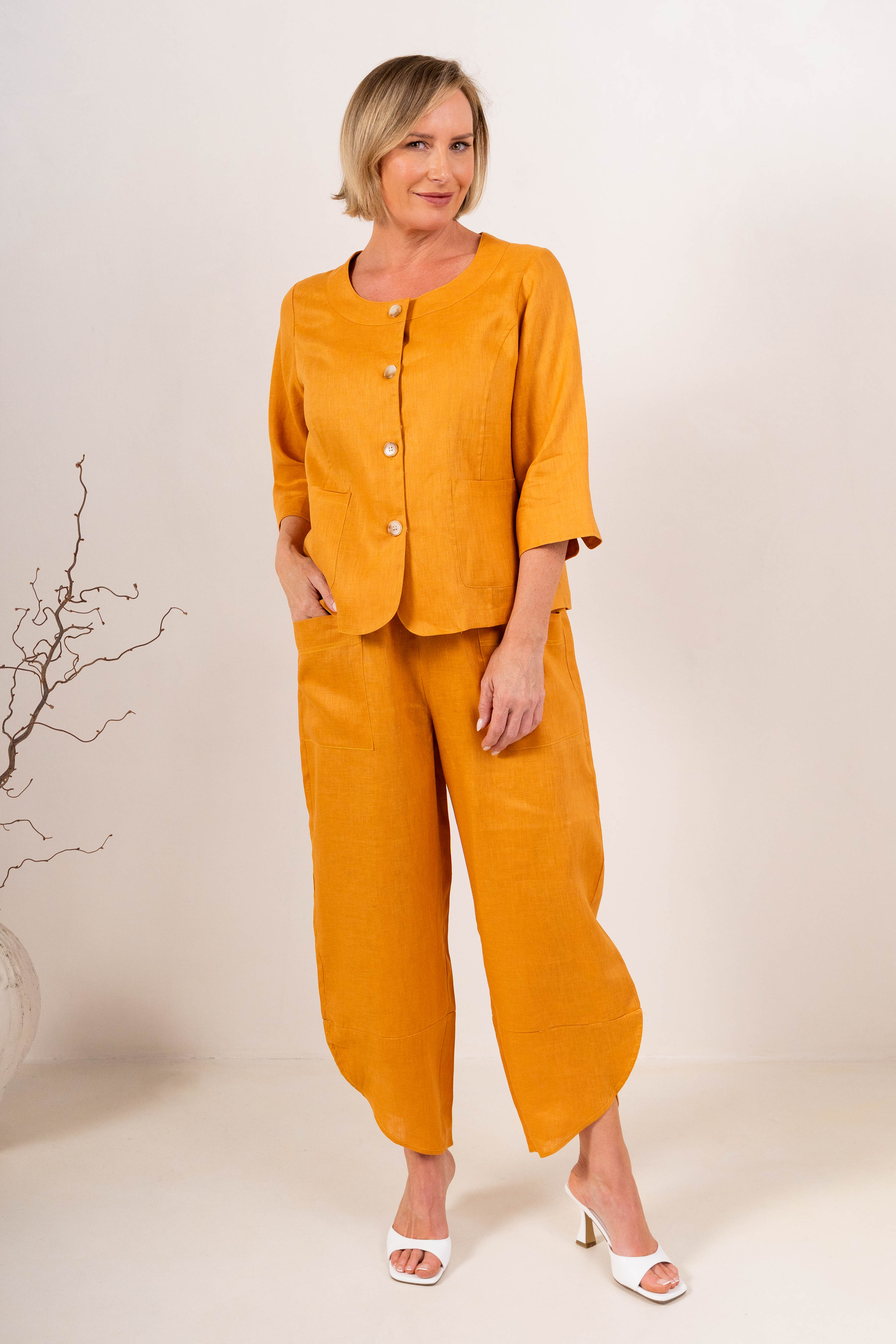 See Saw 7/8 Seam Detail Wide Leg Pant - Marigold