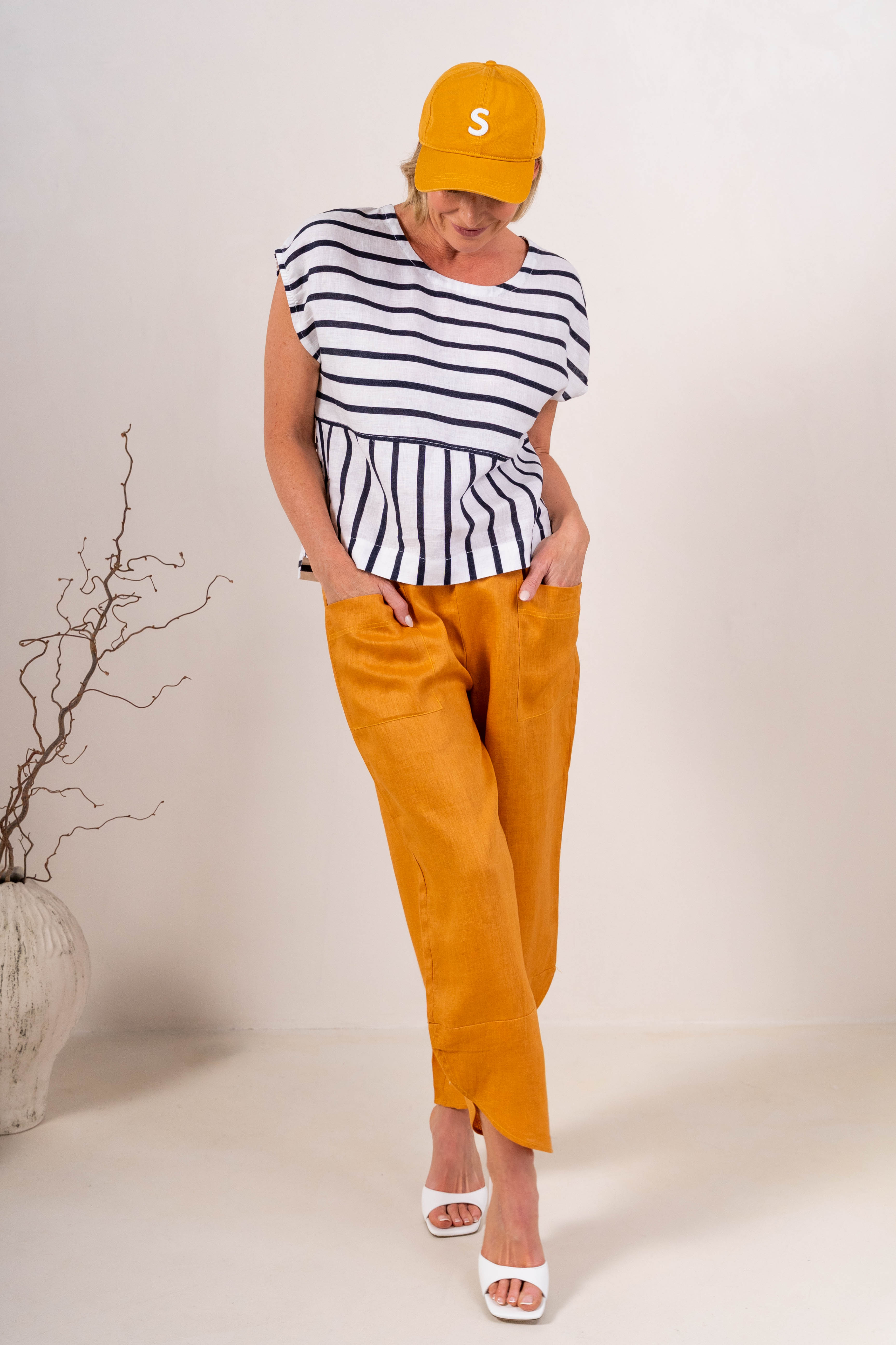 See Saw 7/8 Seam Detail Wide Leg Pant - Marigold