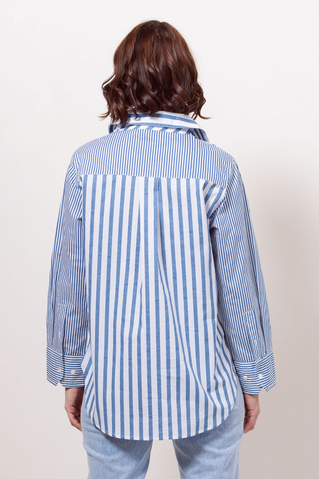 See Saw Stripe Long Sleeve Two Way Shirt - Denim/White