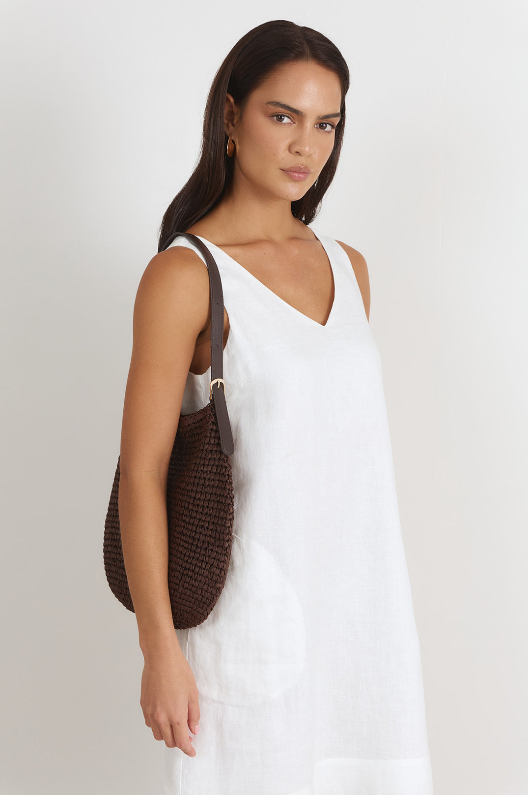 Adorne Simone V Neck Linen Short Dress - White