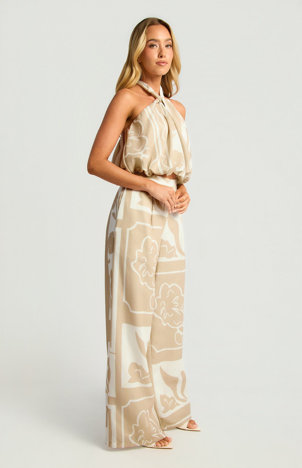 Style State Printed Bubble Hem Halter Top and Pants Set