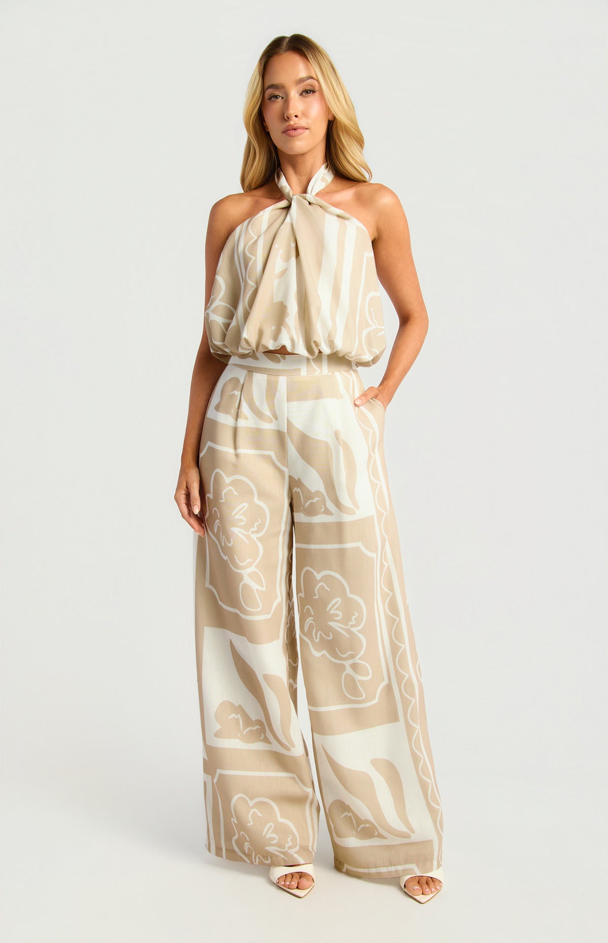Style State Printed Bubble Hem Halter Top and Pants Set
