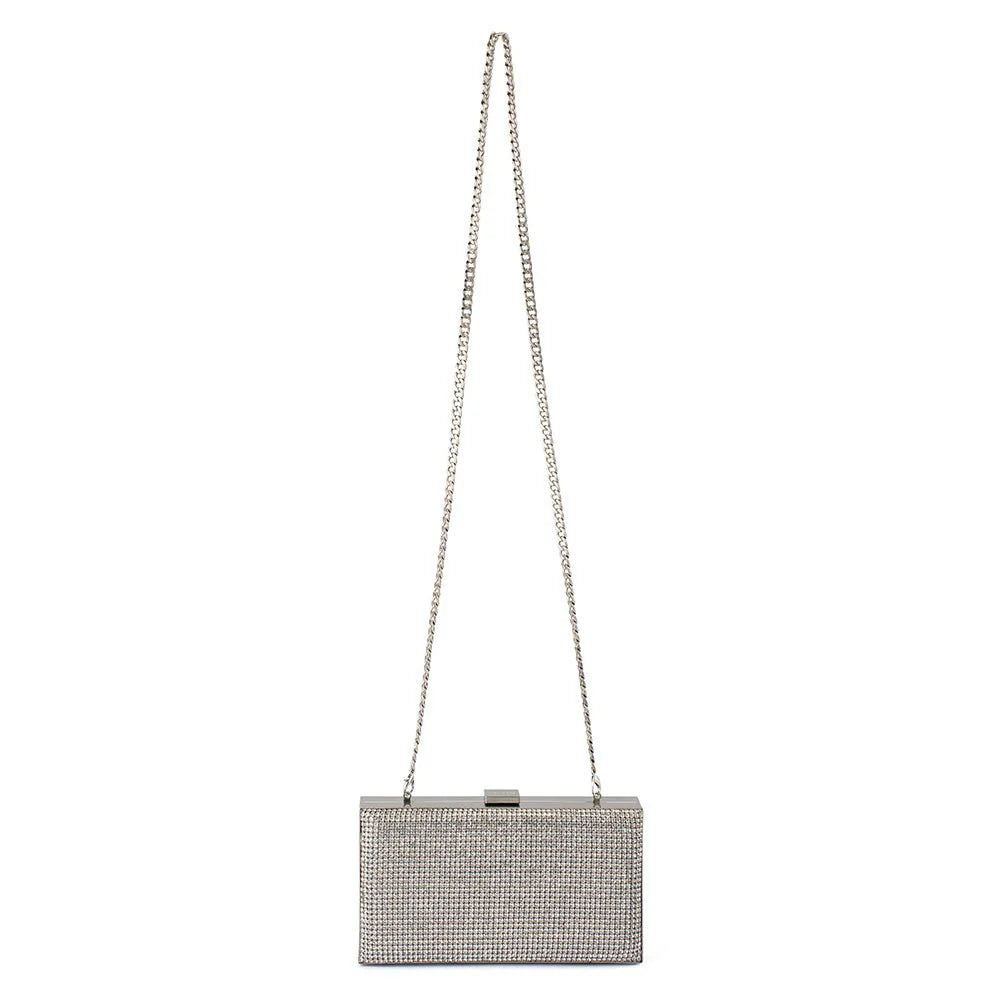 Olga Berg STEF Crystal Box Clutch - Silver