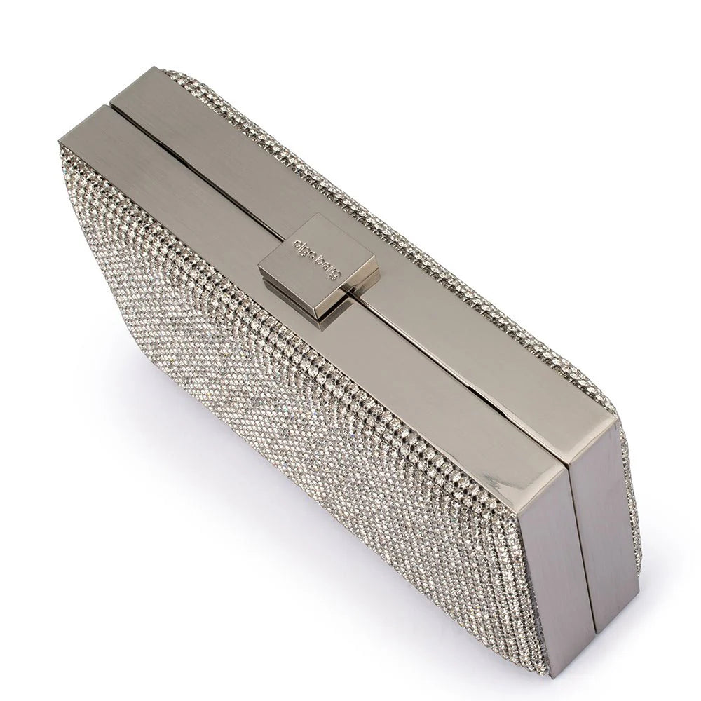 Olga Berg STEF Crystal Box Clutch - Silver