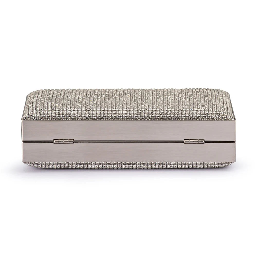Olga Berg STEF Crystal Box Clutch - Silver