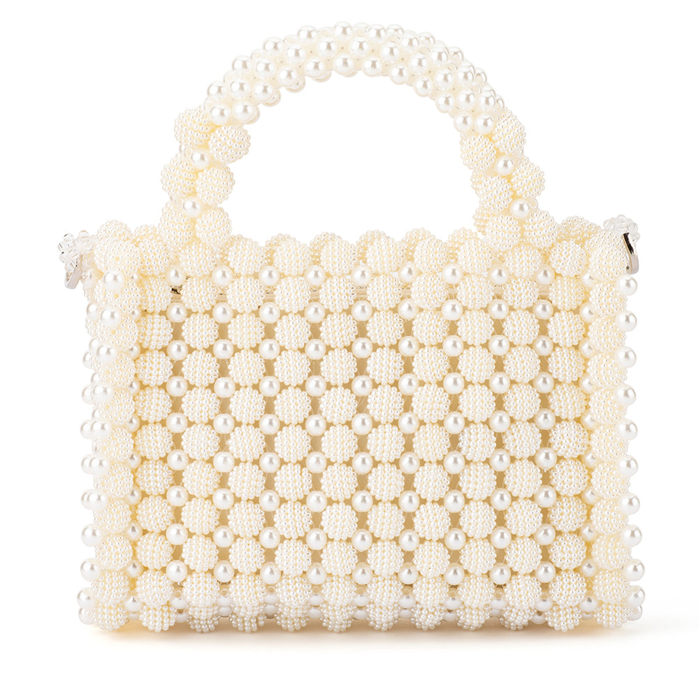 Olga Berg SALLY Beaded Top Handle Bag - Ivory