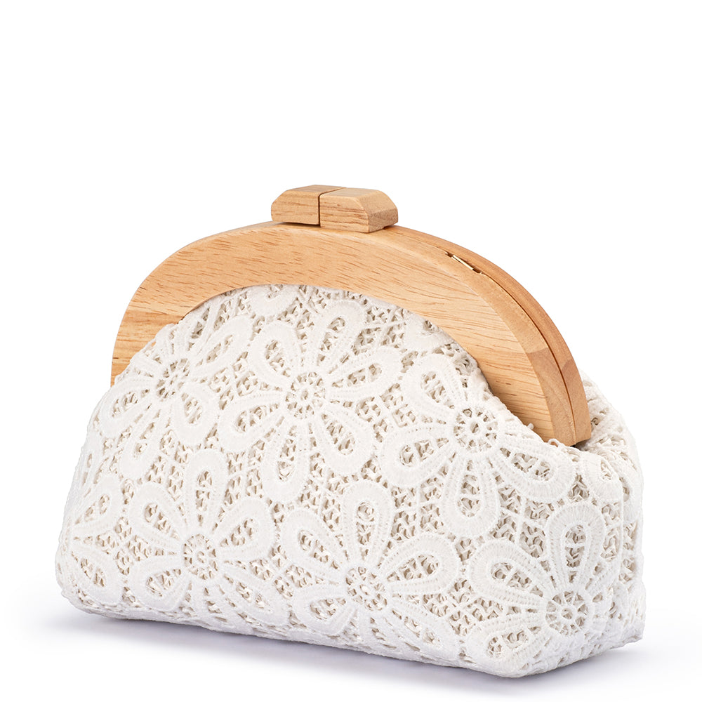 Olga Berg BONNIE Lace Clutch - White