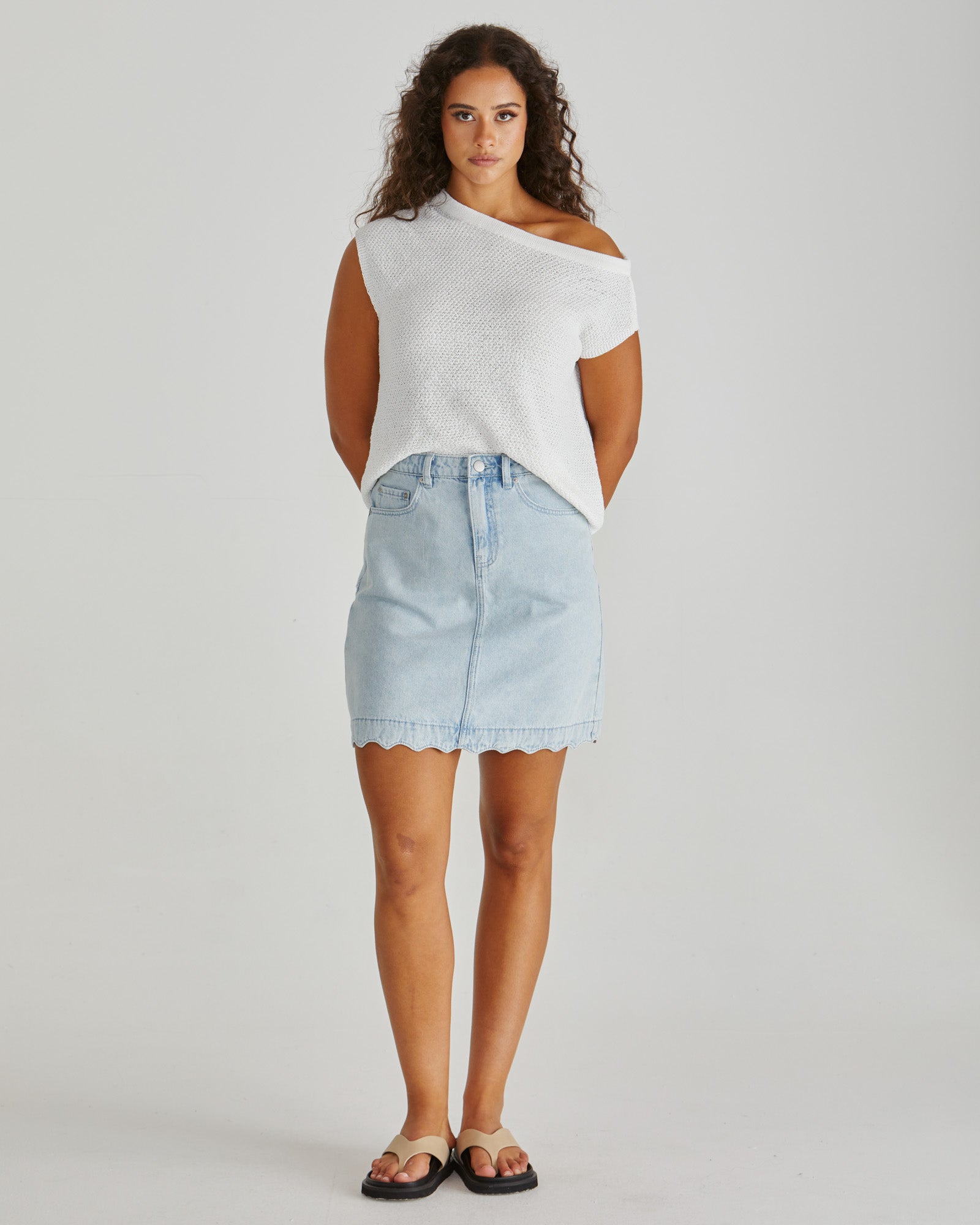 Sass Vale Scalloped Denim Skirt - Bleach