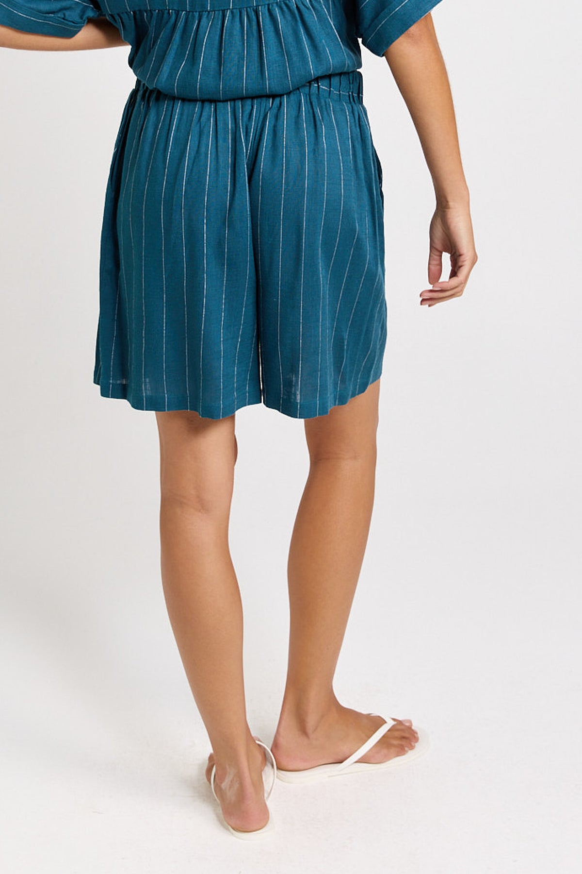 Betty Basics Palm Relax Shorts - Teal/White Stripe