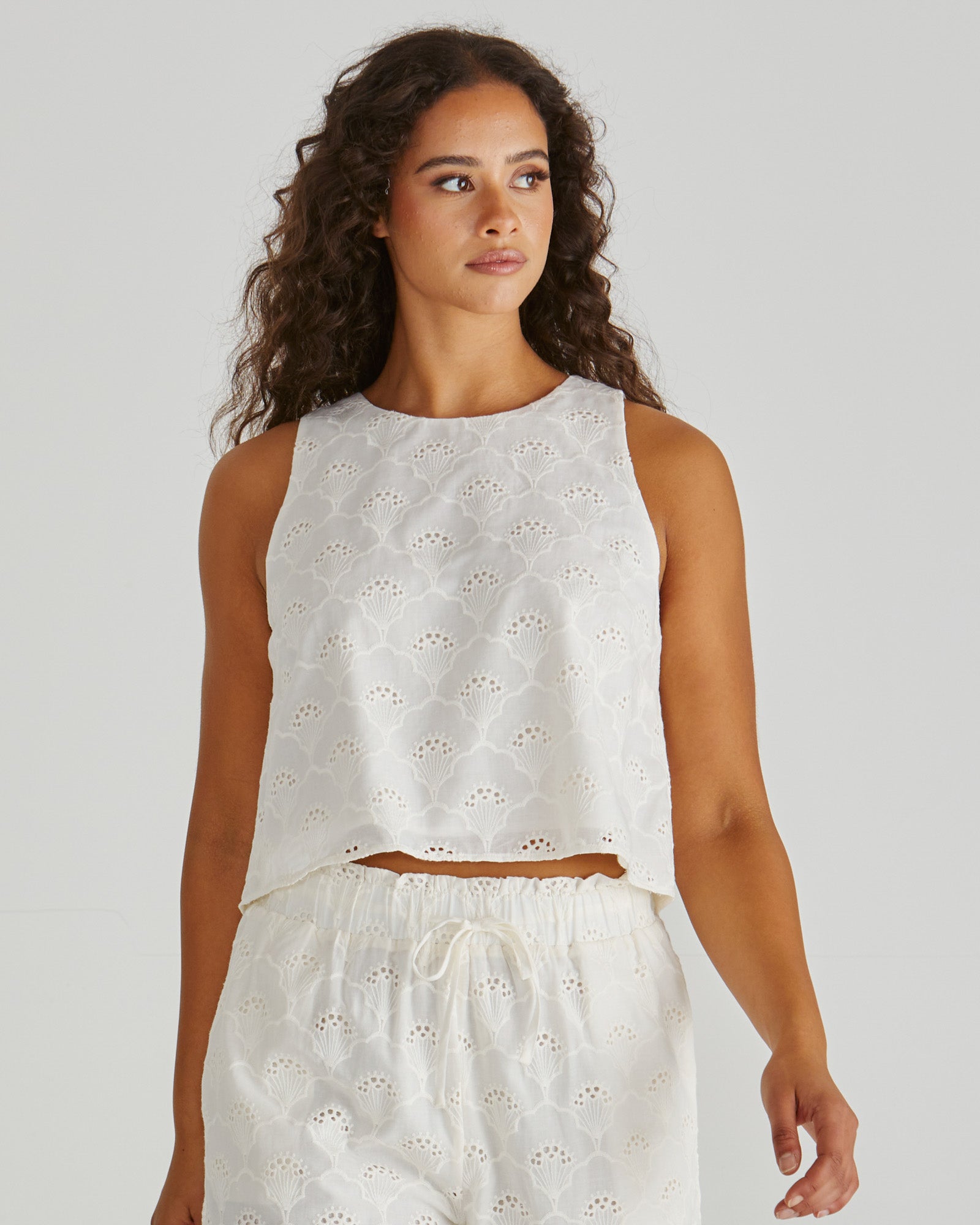 Sass Zimmy Broderie Tank - Cream