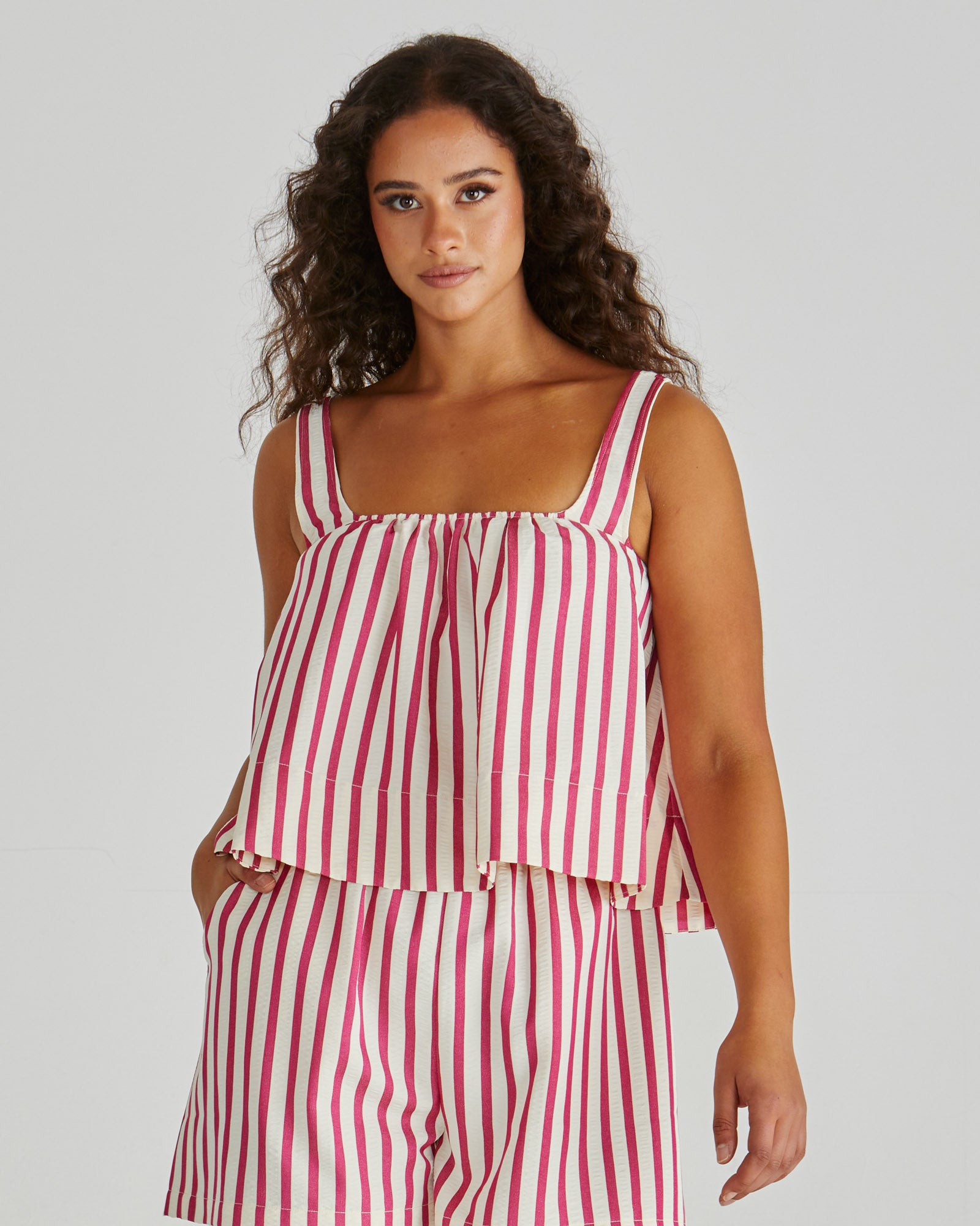 Sass Henri Baby Doll Top - Pink Stripe
