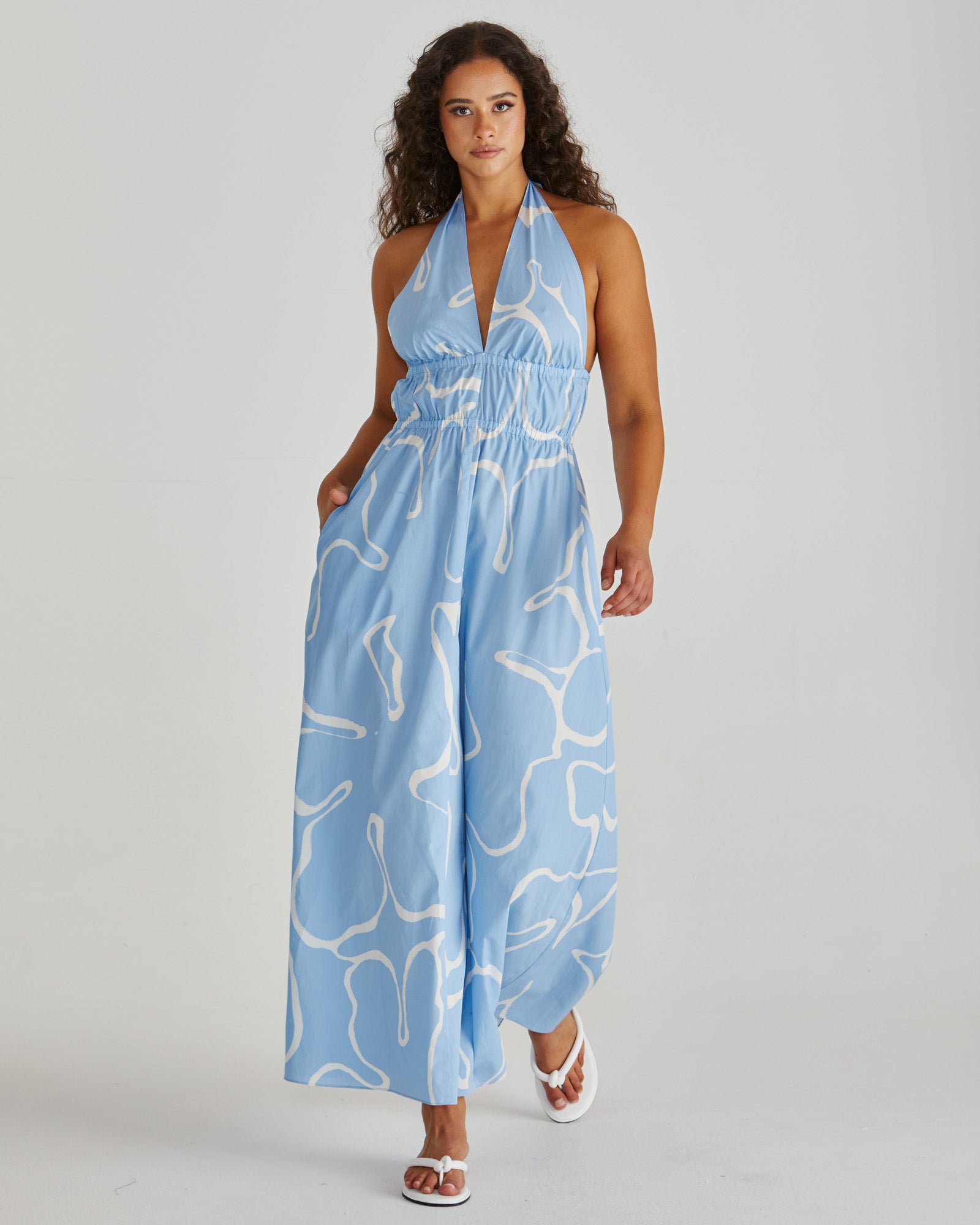 Sass Tilda Backless Plunge Dress - Abstract Daisy