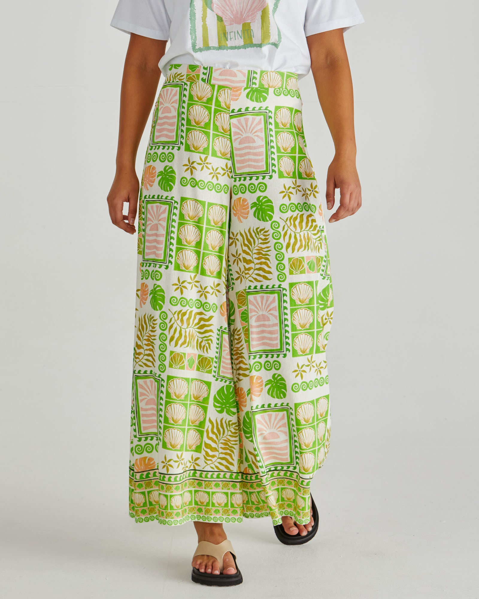 Sass Emmett Wide Leg Pant - Green Shell Patchwork