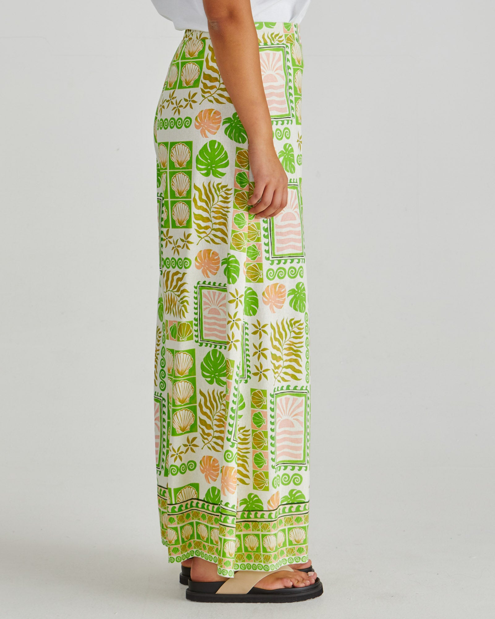 Sass Emmett Wide Leg Pant - Green Shell Patchwork
