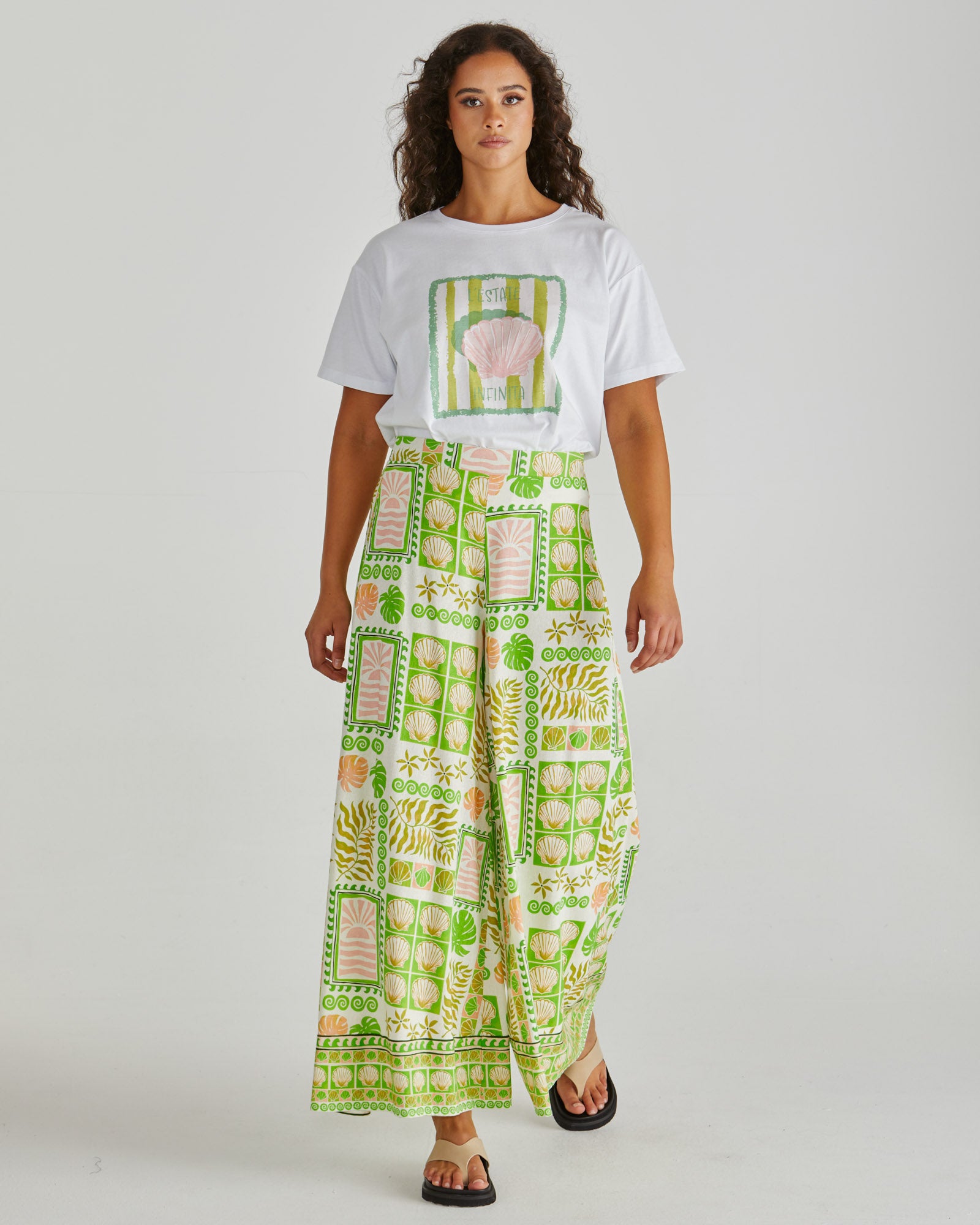 Sass Emmett Wide Leg Pant - Green Shell Patchwork