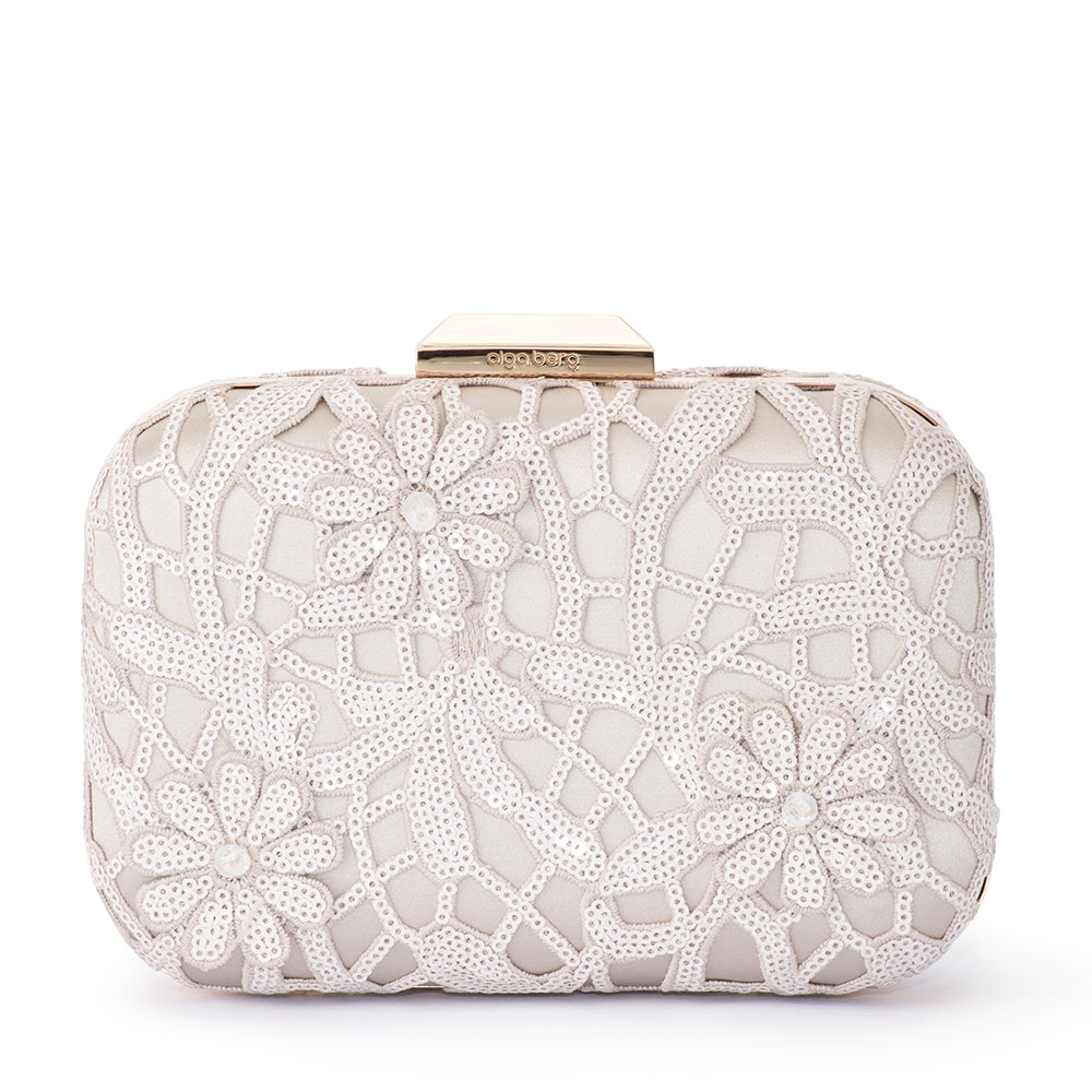 Olga Berg ELENA Appliqued Clutch - Natural