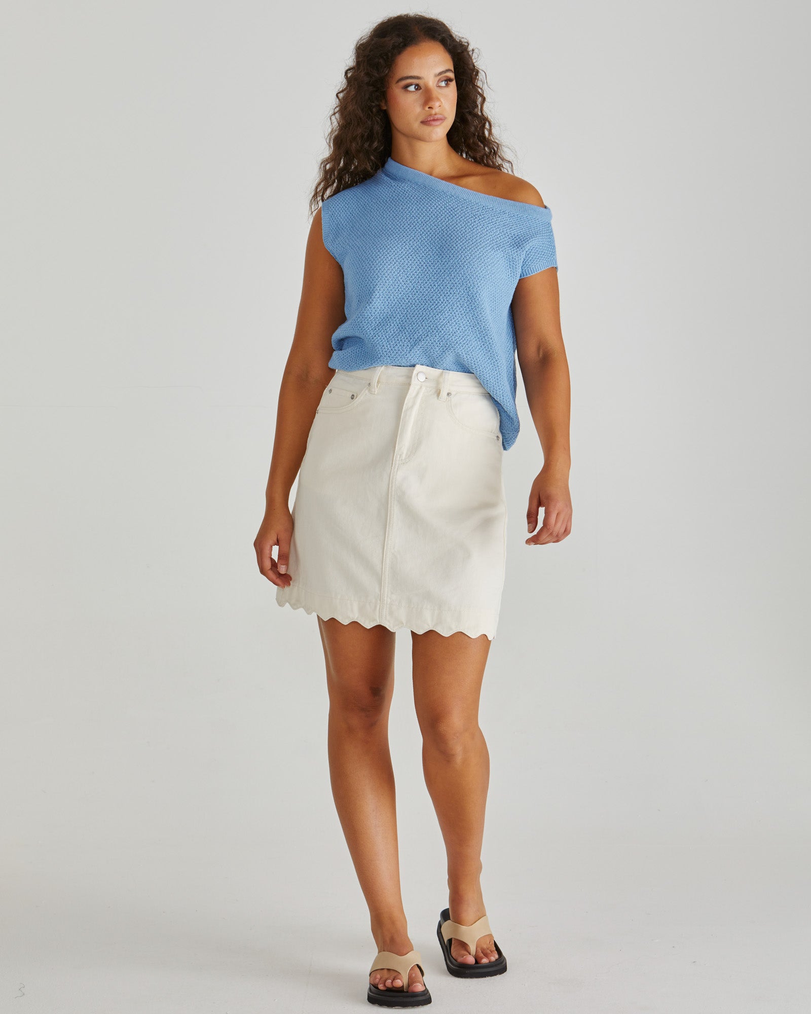 Sass Vale Scalloped Denim Skirt - Parchment
