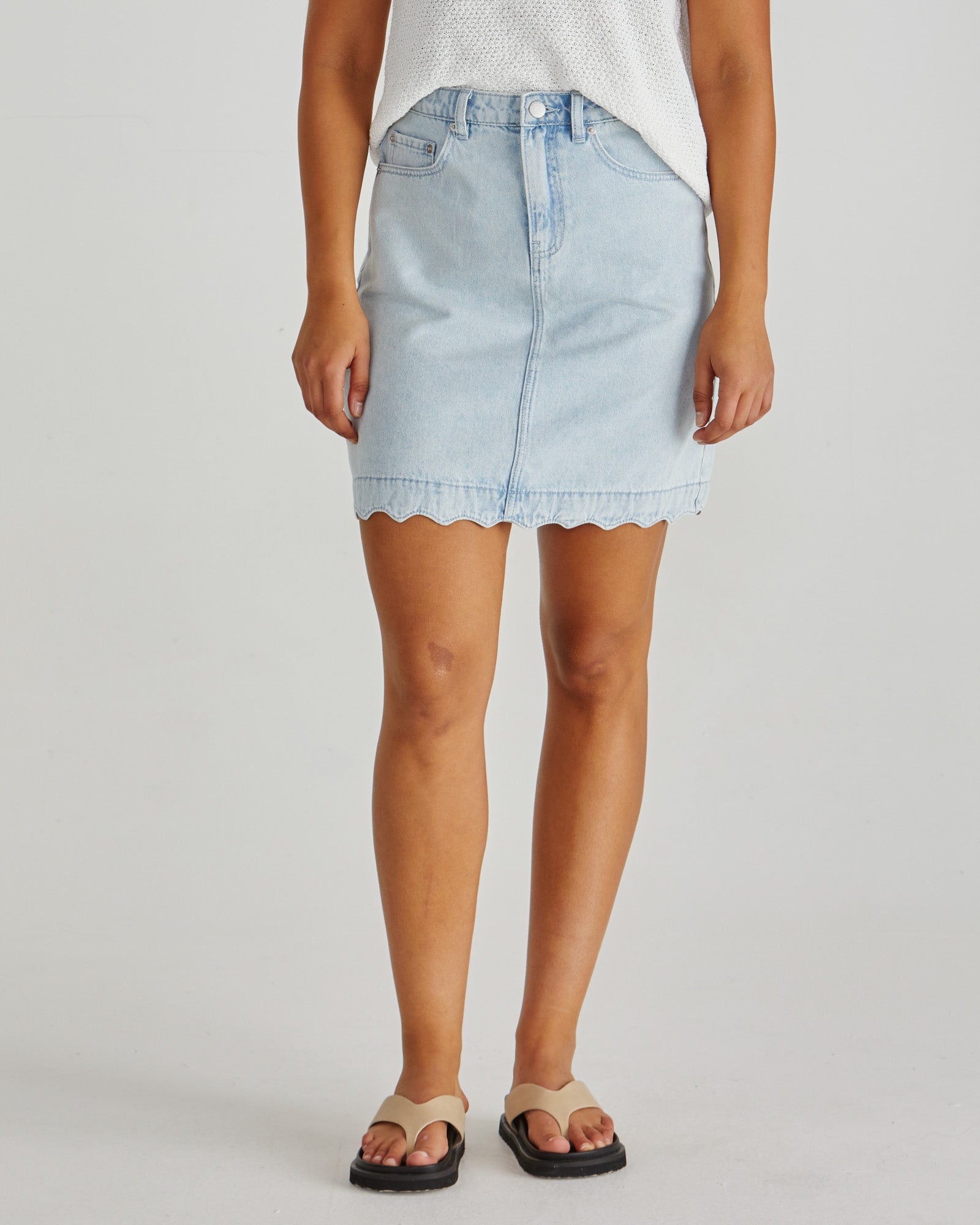 Sass Vale Scalloped Denim Skirt - Bleach