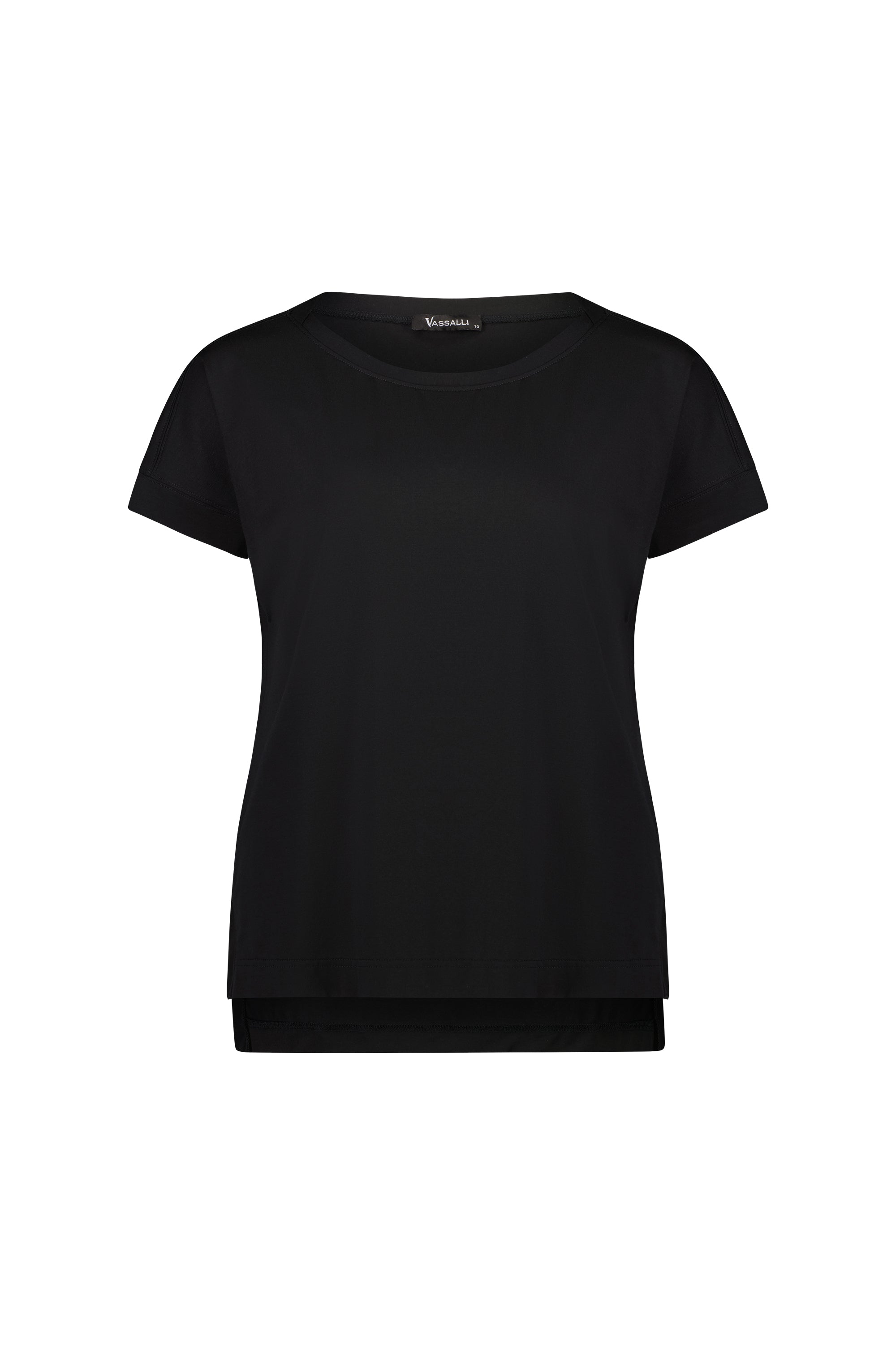 Vassalli Drop Sleeve Top with Stepped Hem - Black